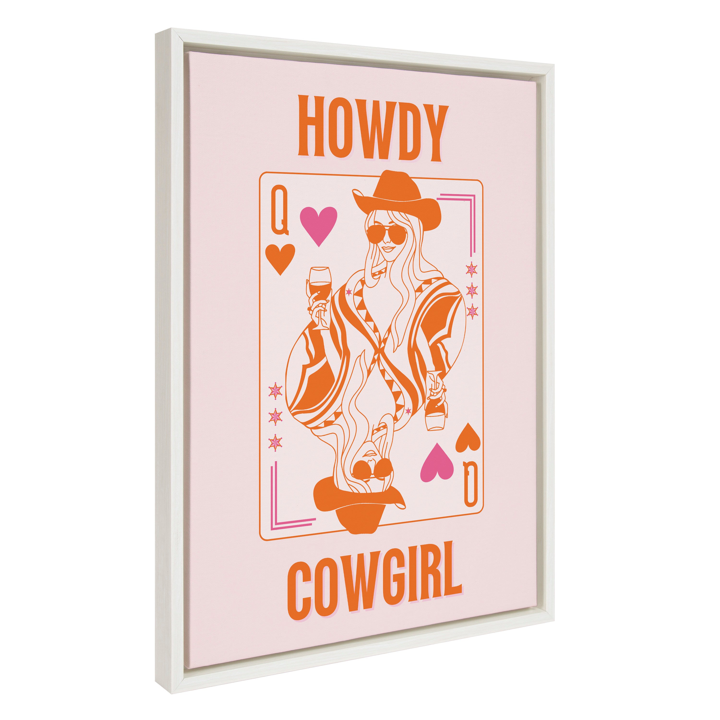 Sylvie Howdy Cowgirl Pink Orange Framed Canvas by Honey Island Studio