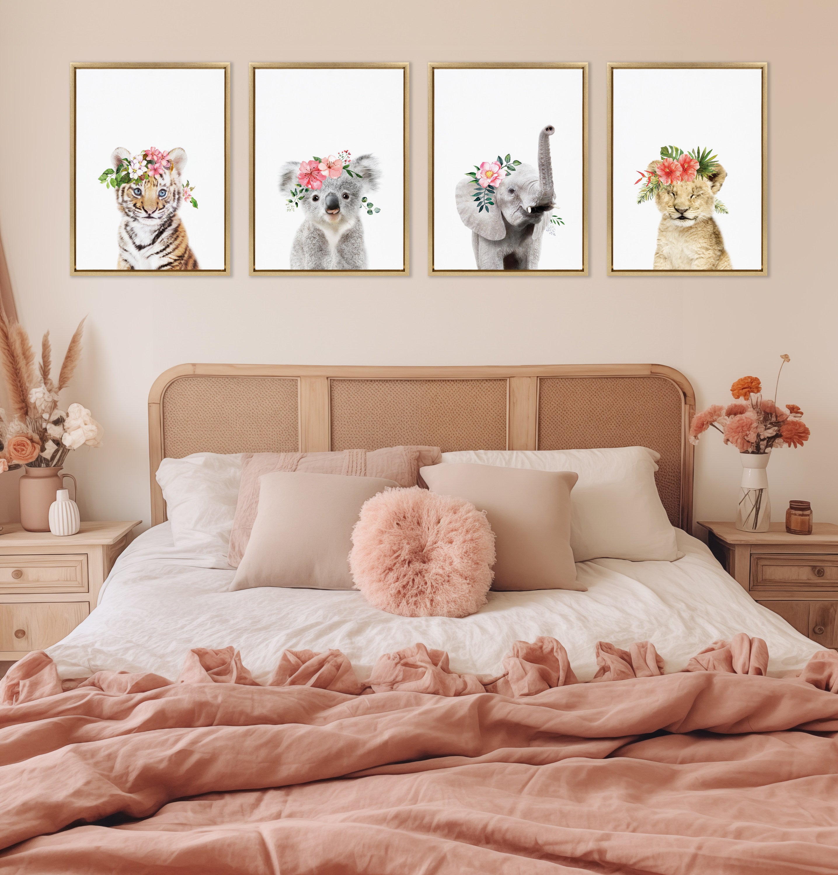 Sylvie Flower Crown Tiger Cub Framed Canvas by Amy Peterson Art Studio