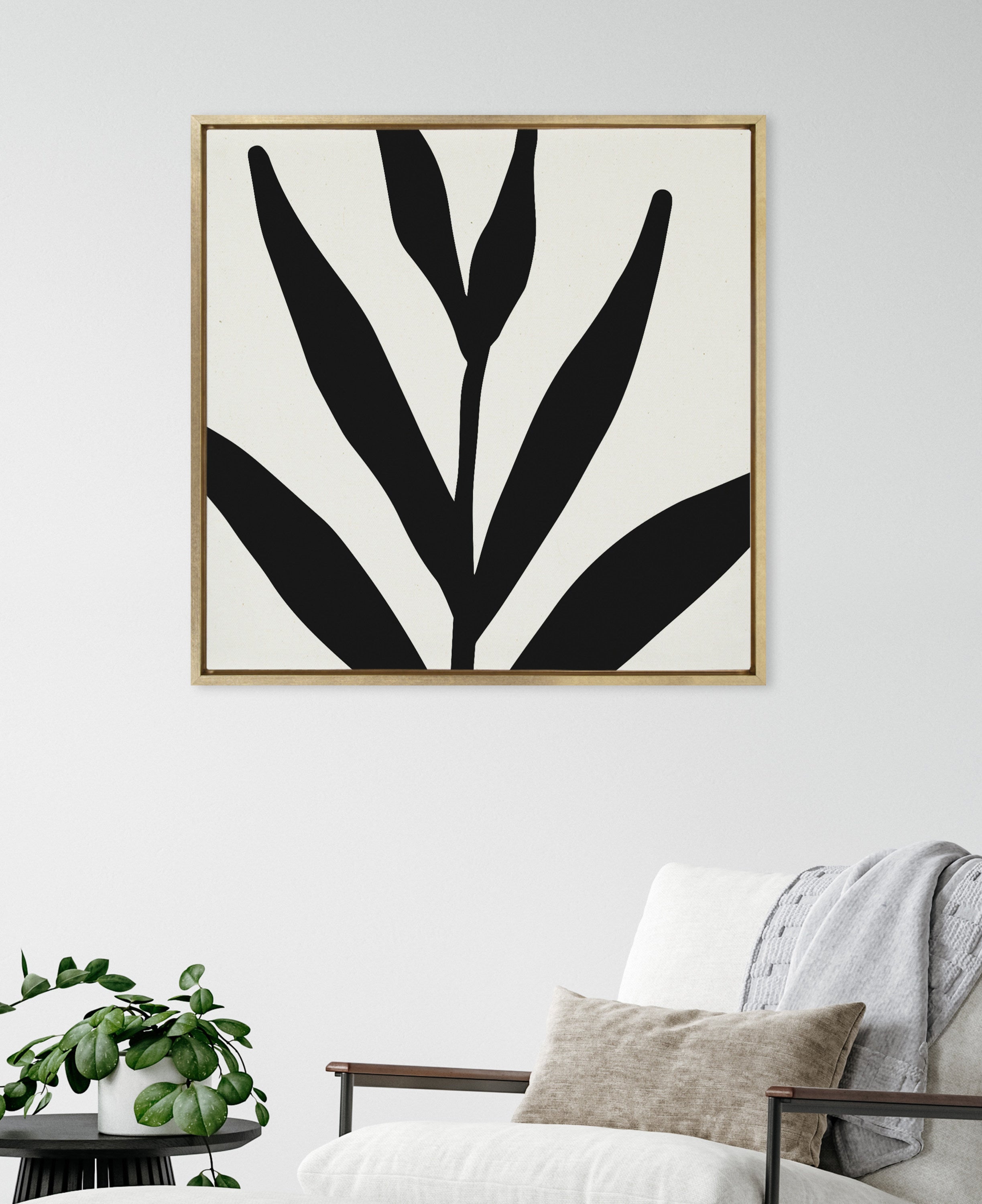 Sylvie Modern Botanical Neutral Abstract 1 Framed Canvas by The Creative Bunch Studio