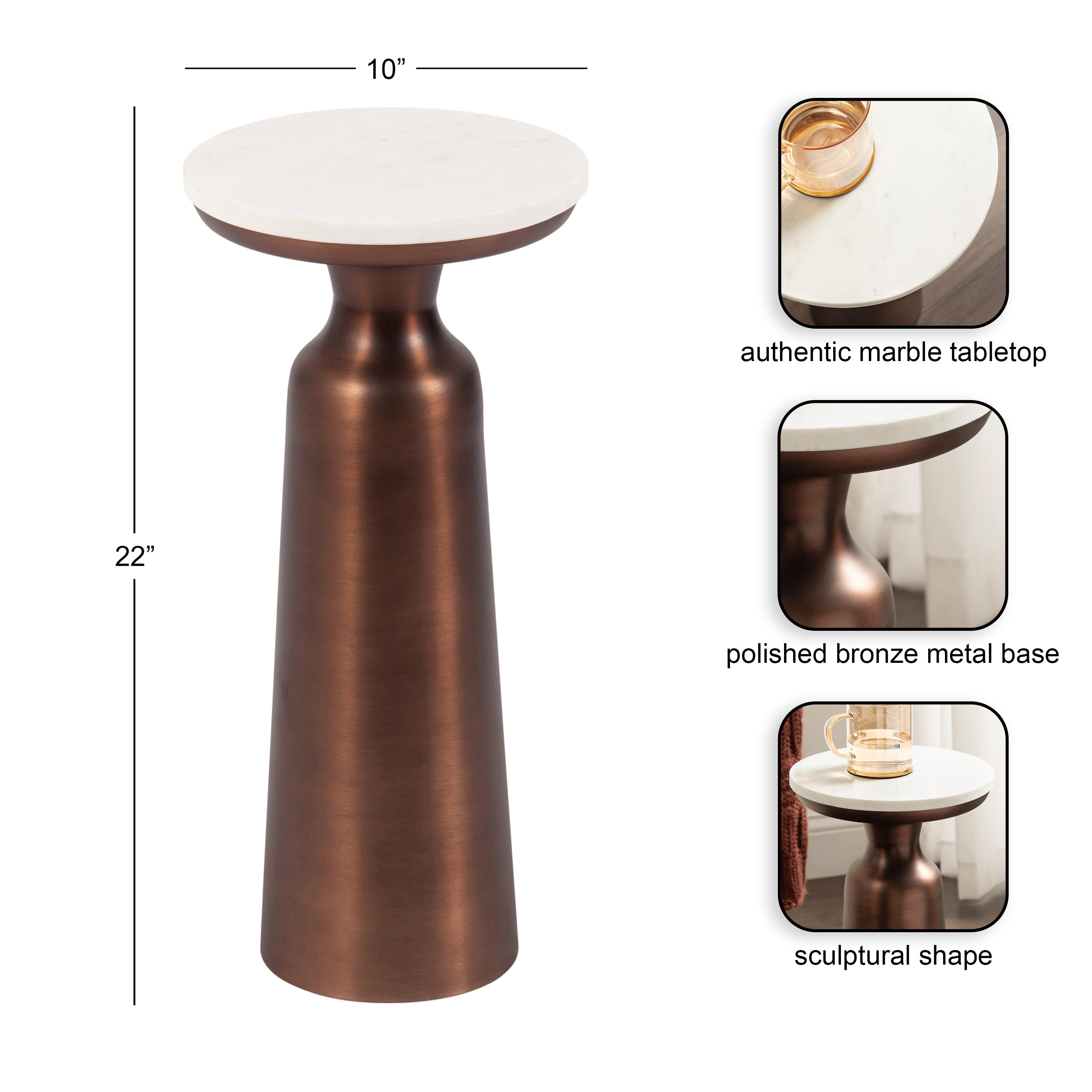 Drink Table White Bronze 10x10x22 2
