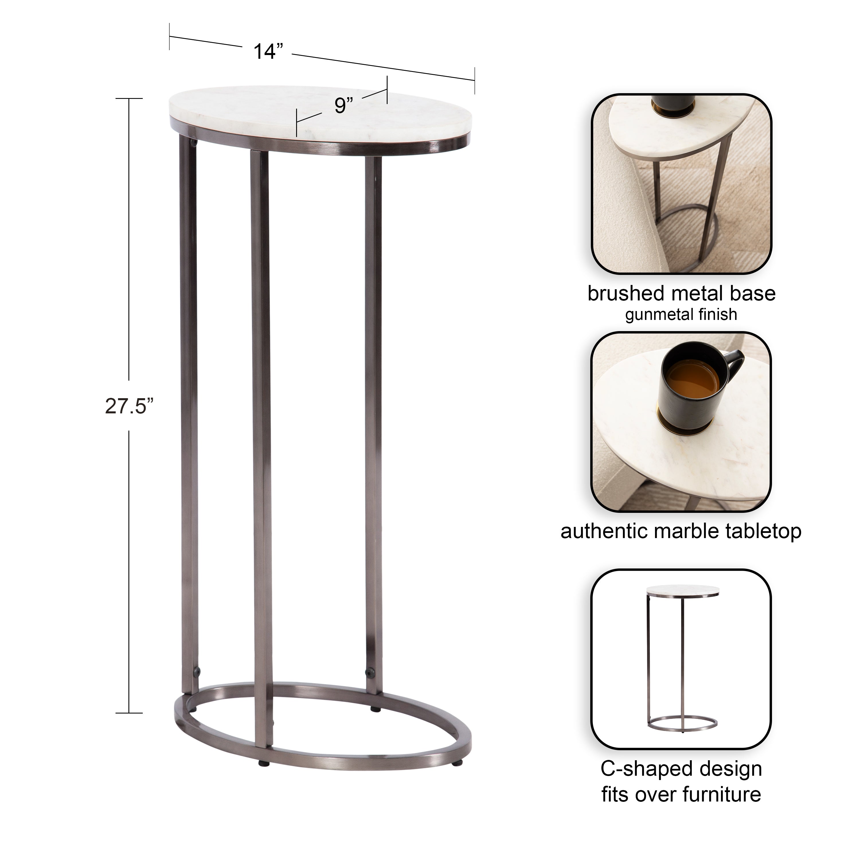 C Table White Pewter 14x9x28 2