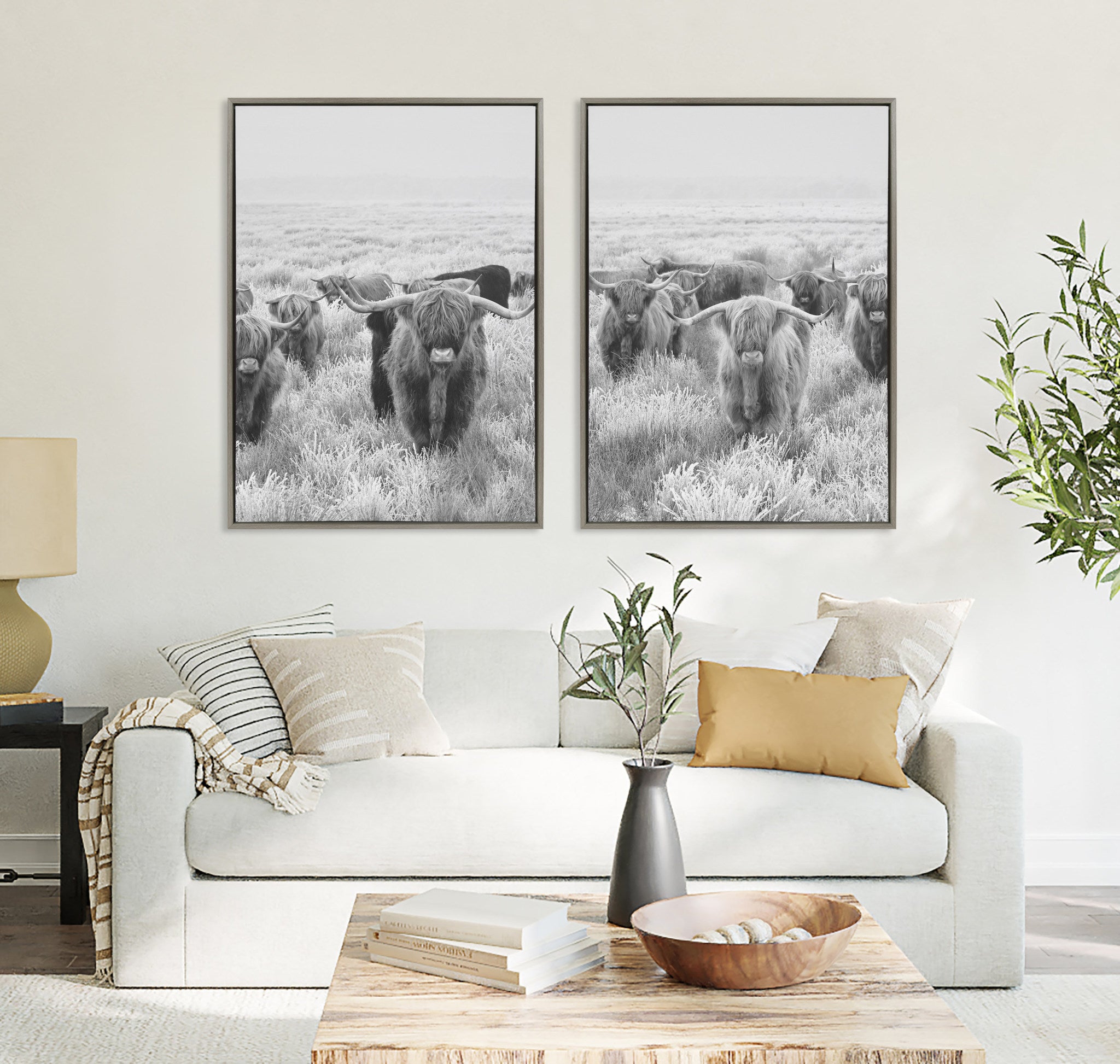Sylvie Herd of Highland Cows Framed Canvas Art Set by The Creative Bunch Studio