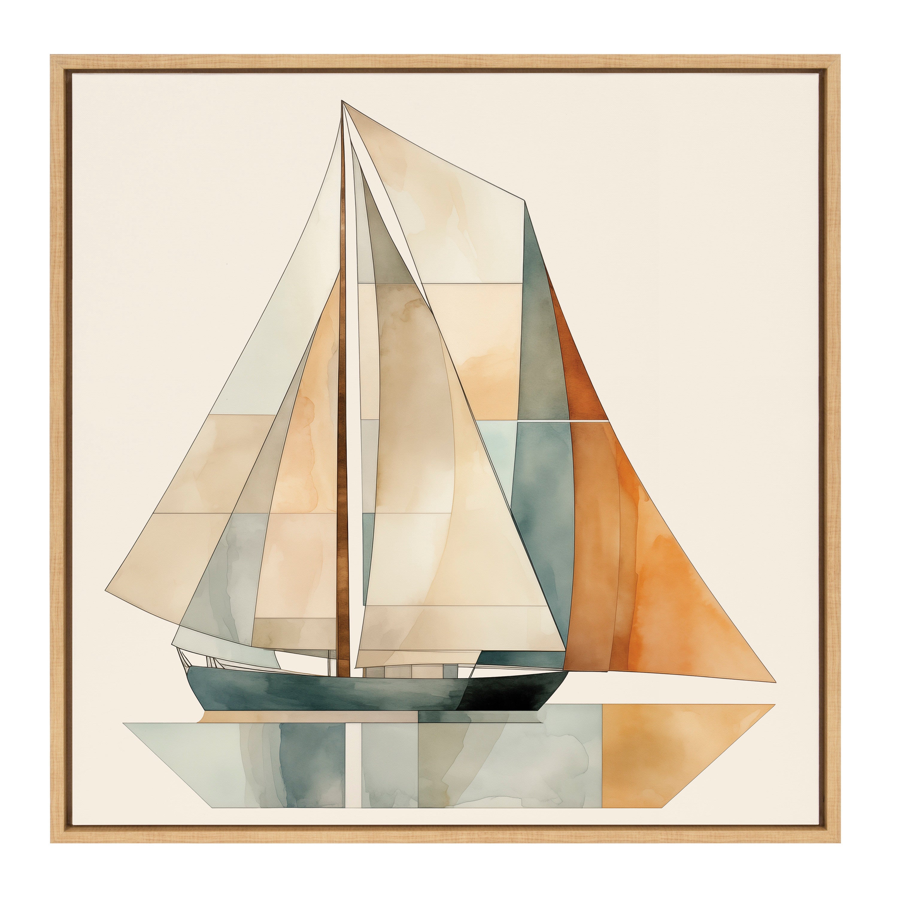 Sylvie Mid Century Modern Geometric Sailboat Framed Canvas by The Creative Bunch Studio