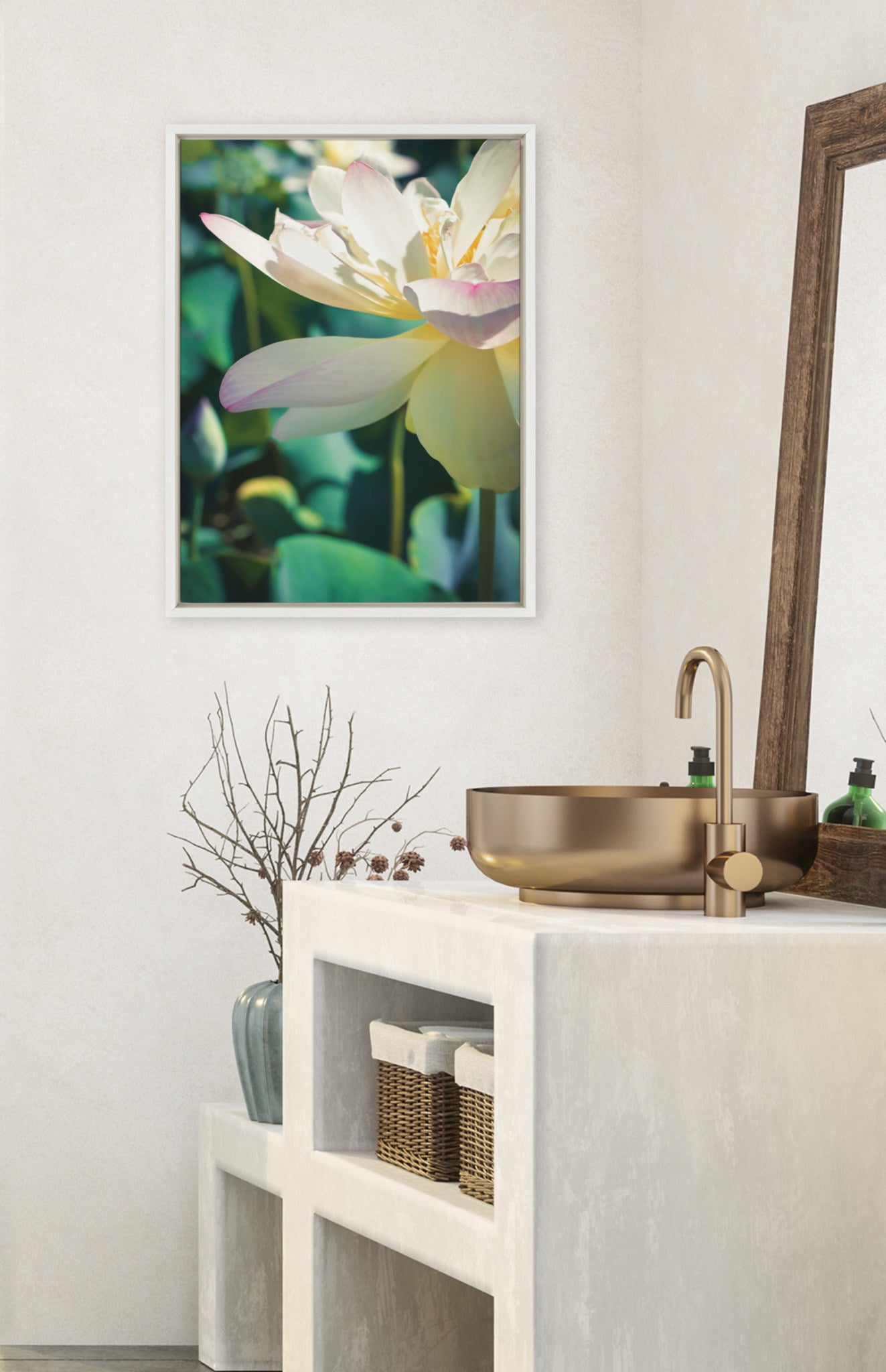 Sylvie Zen Lotus Flower Framed Canvas by Stephanie Klatt