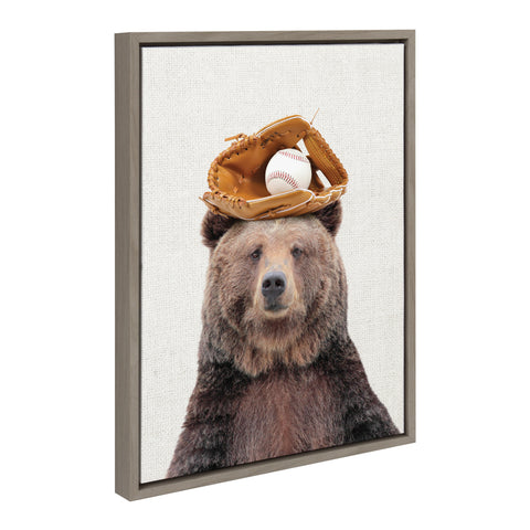 Sylvie Brown Bear Baseball Framed Canvas by Amy Peterson Art Studio