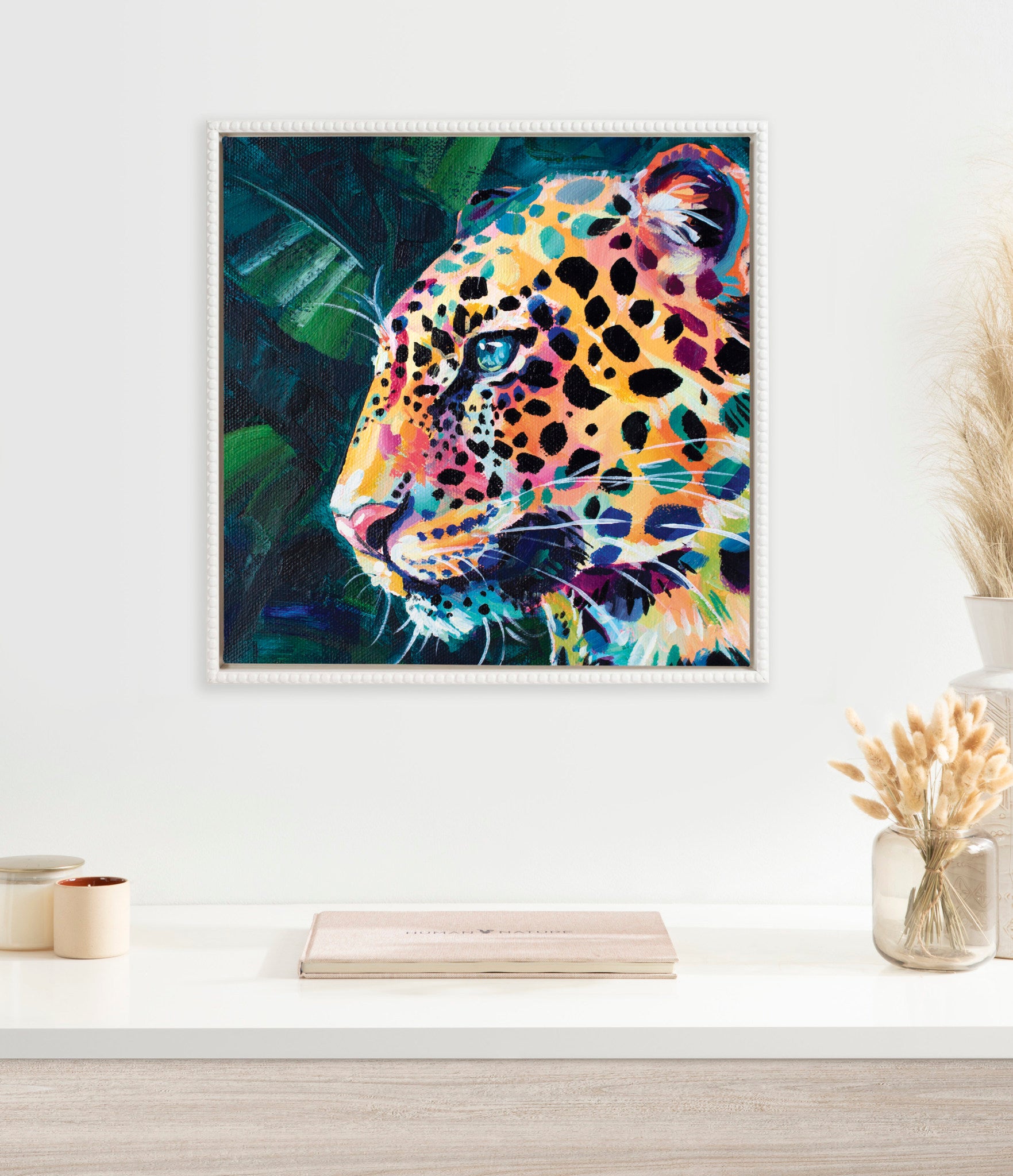 Sylvie Beaded Leopard Glow Framed Canvas by Rachel Christopoulos