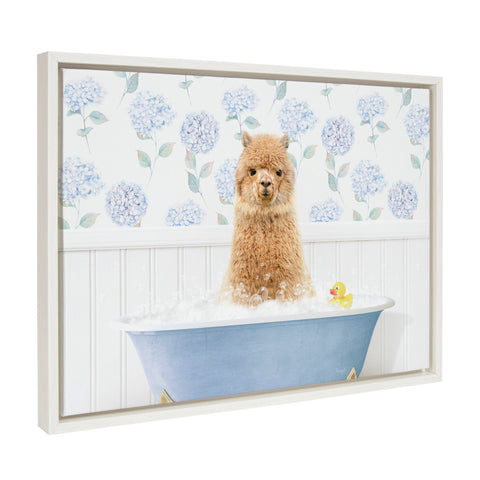 Sylvie Baby Alpaca in Hydrangea Bubble Bath Framed Canvas by Amy Peterson Art Studio