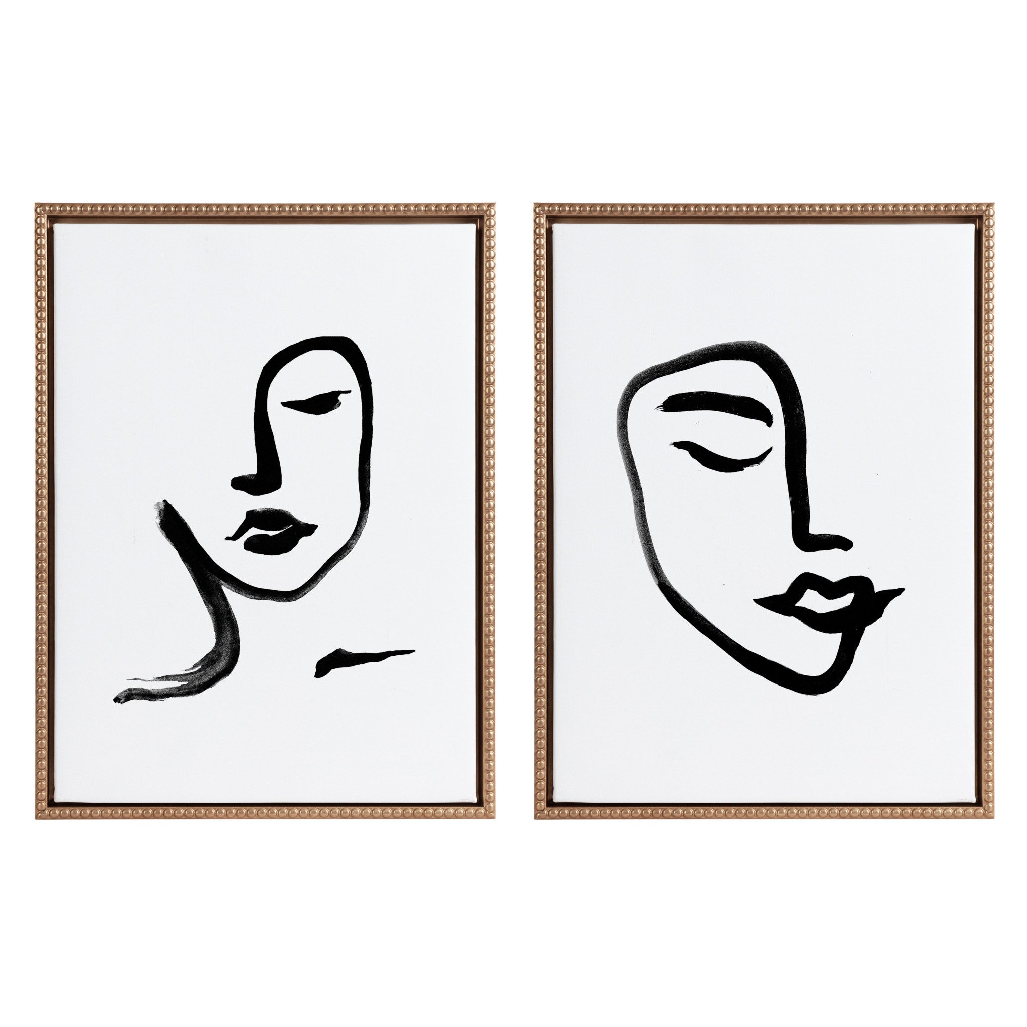Sylvie Beaded Woman Face Art and Face Line Art Framed Canvas Art Set by Viola Kreczmer