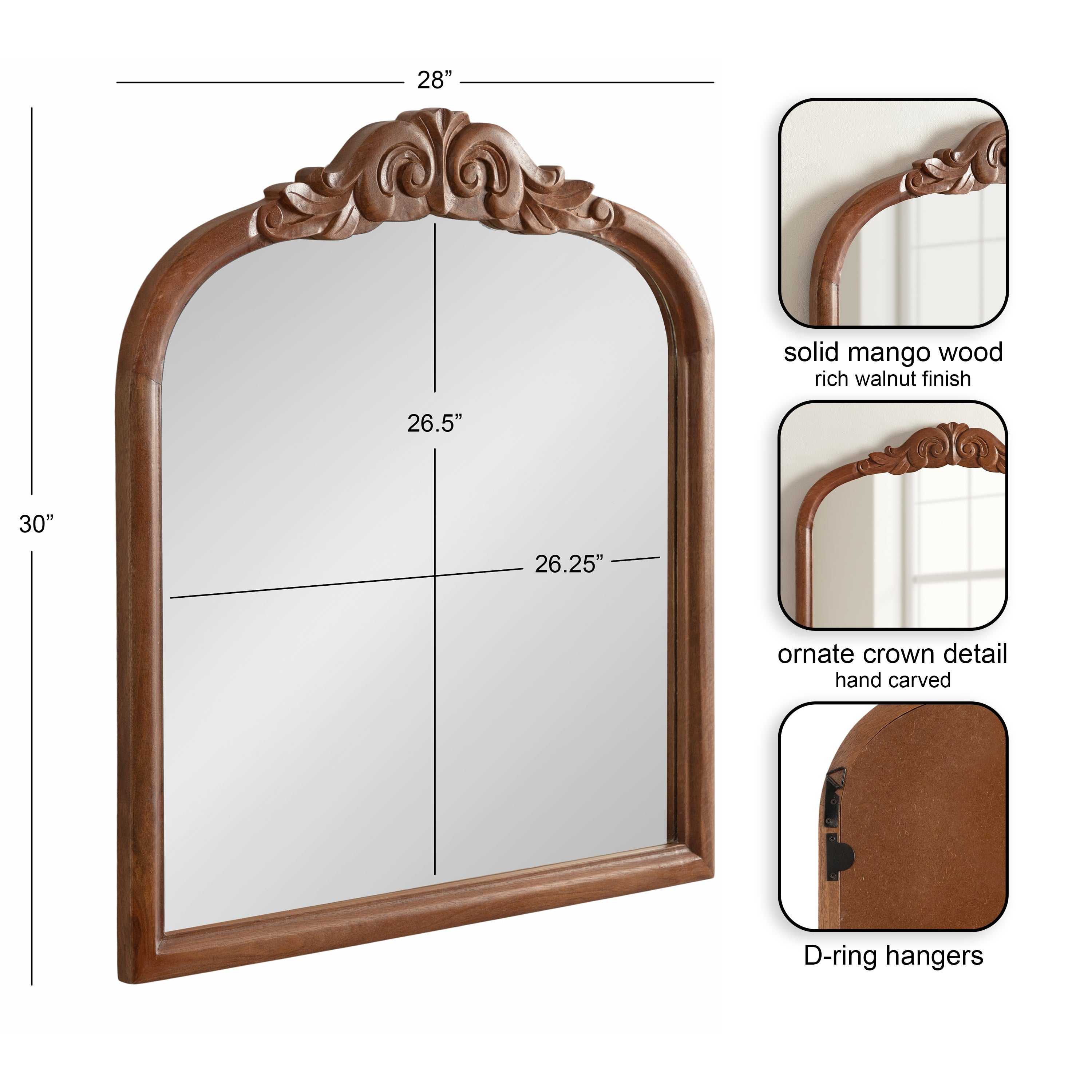Arch Mirror Walnut Brown 28x30 2