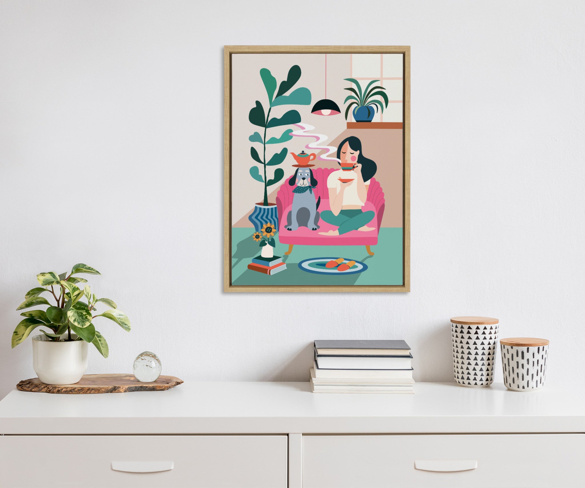 Sylvie Mid Century Modern Tea Time Framed Canvas by Rachel Lee of My Dream Wall