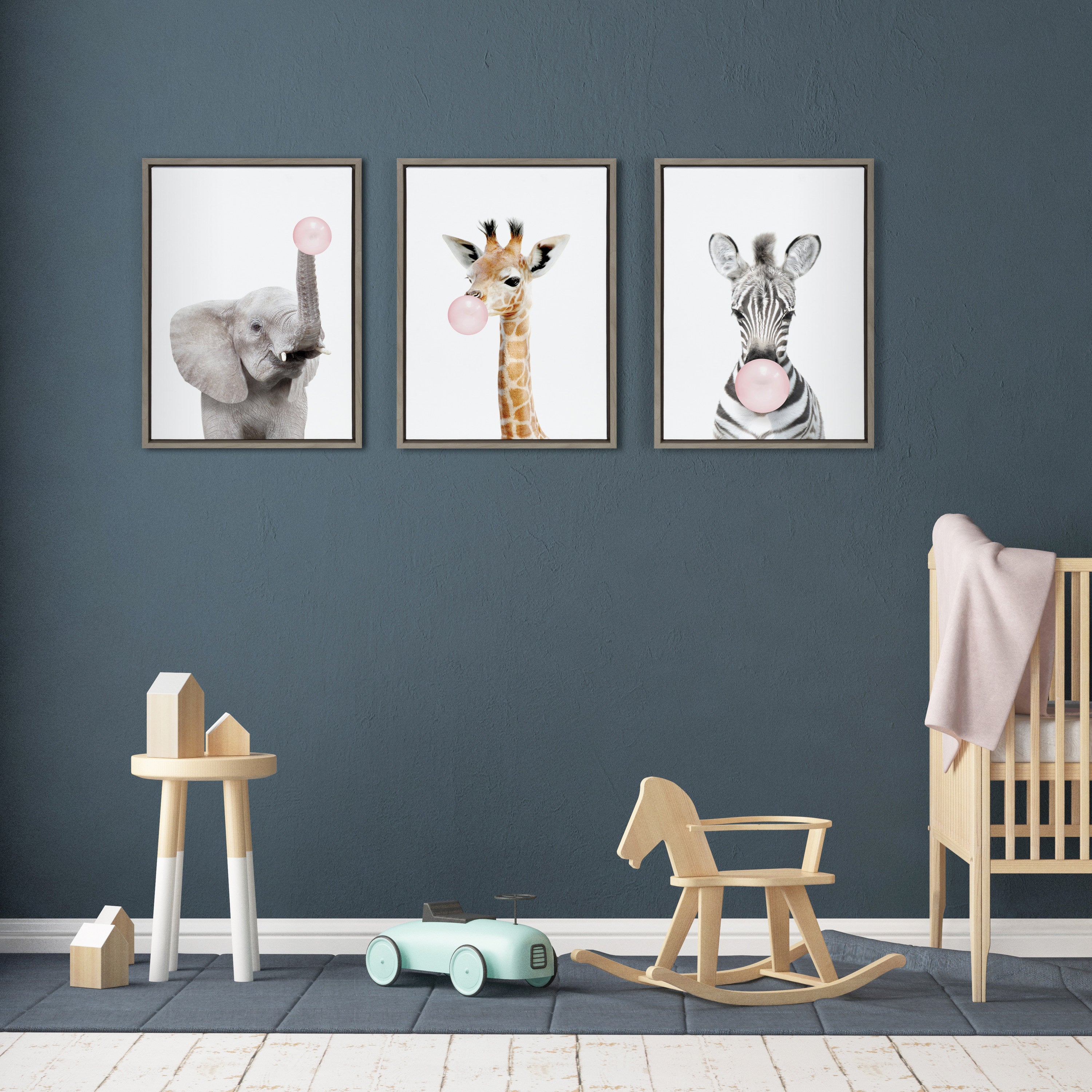 Sylvie Bubble Gum Giraffe Framed Canvas by Amy Peterson Art Studio