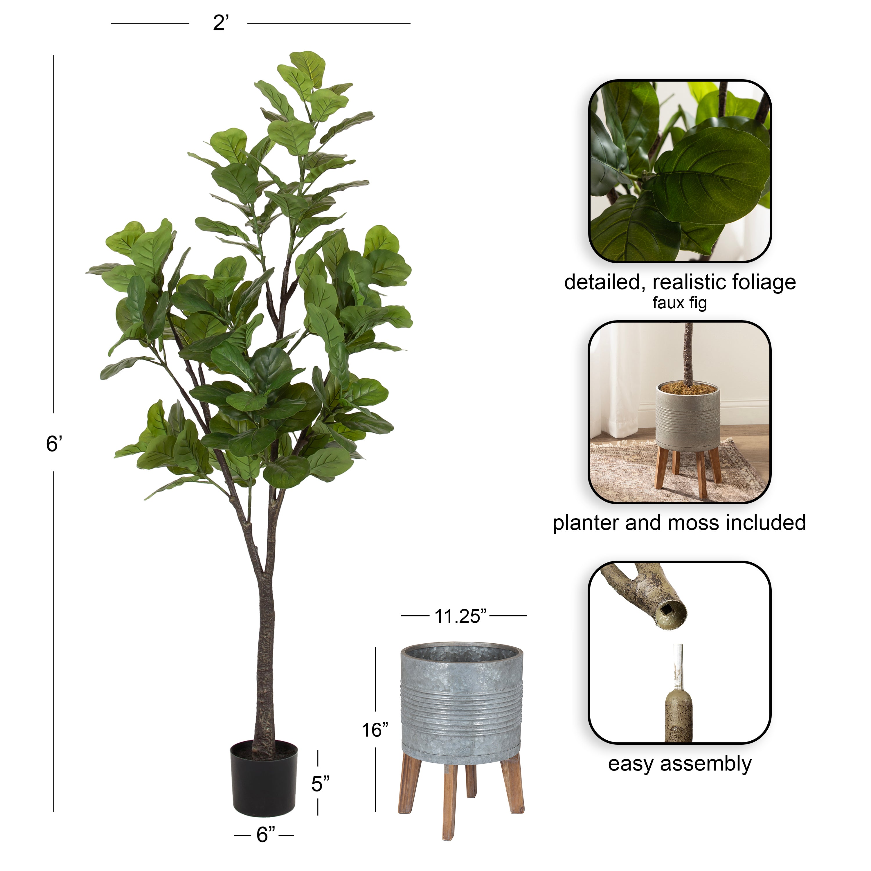 Faux Tree Pewter Rustic Brown 6.5' 2