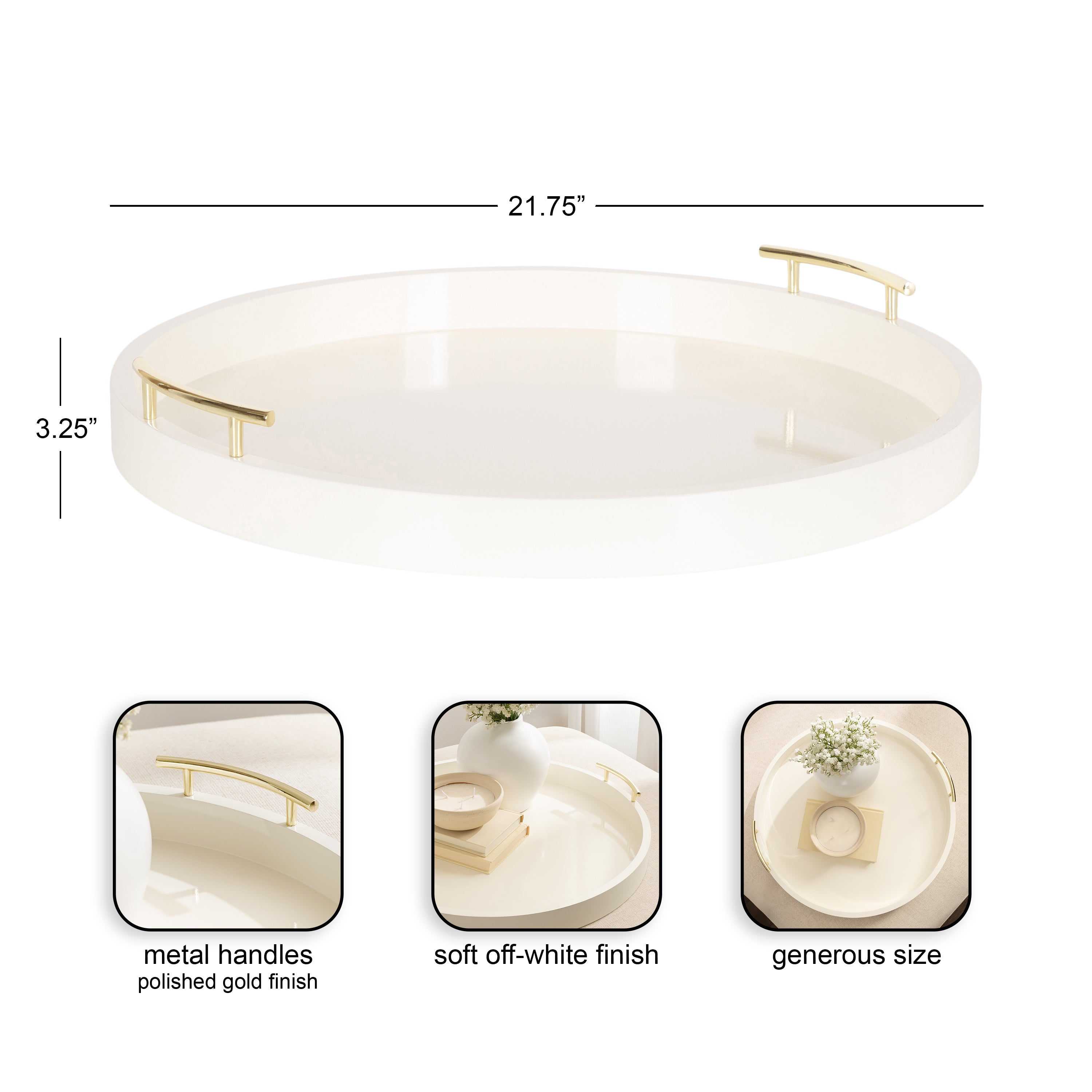 Single Tray 22" Diameter Ivory Gold 2