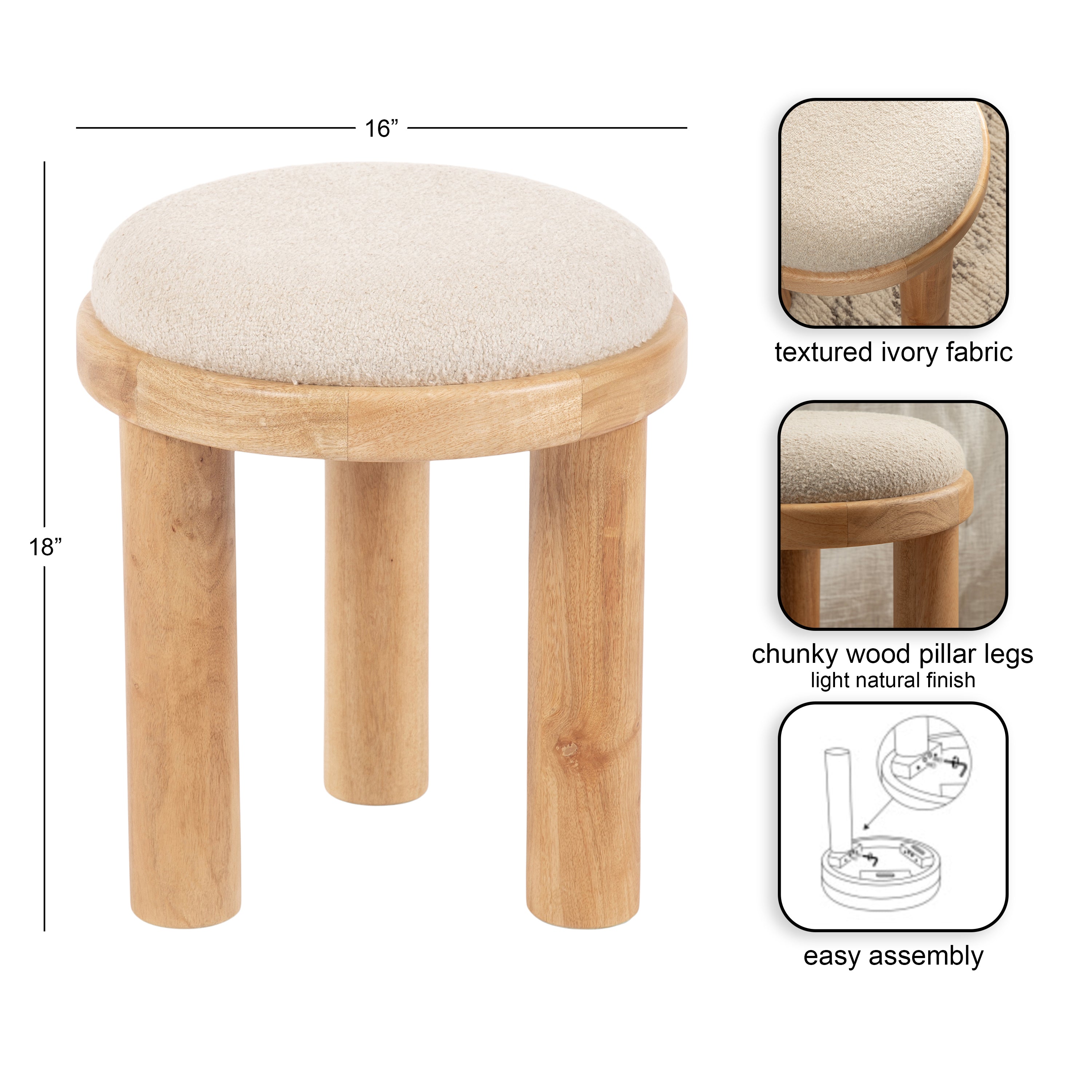 Standard Ottoman 16x16x18 Natural 2