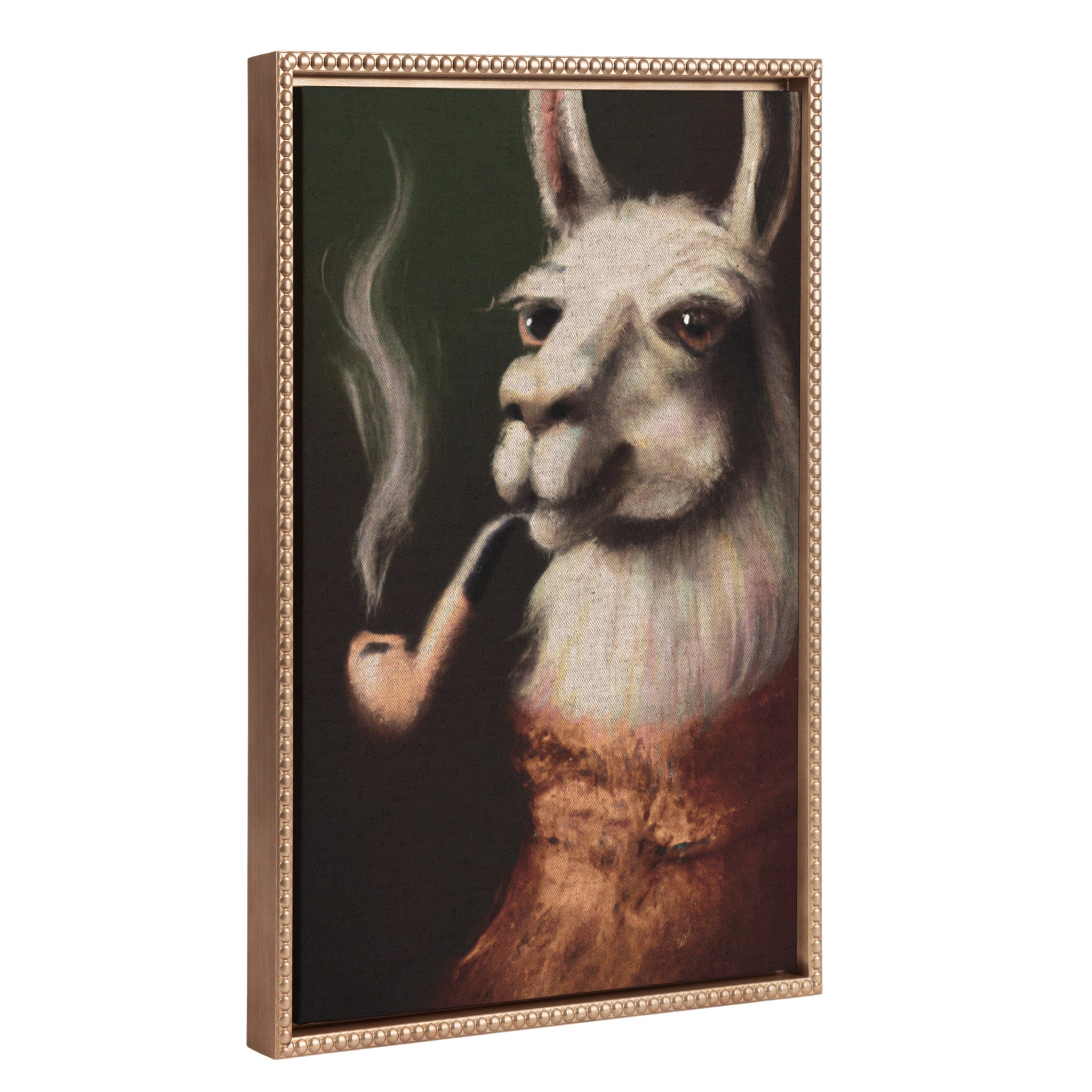 Sylvie Beaded Alpaca Pipe Portrait on Neutral Linen Framed Canvas by The Creative Bunch Studio