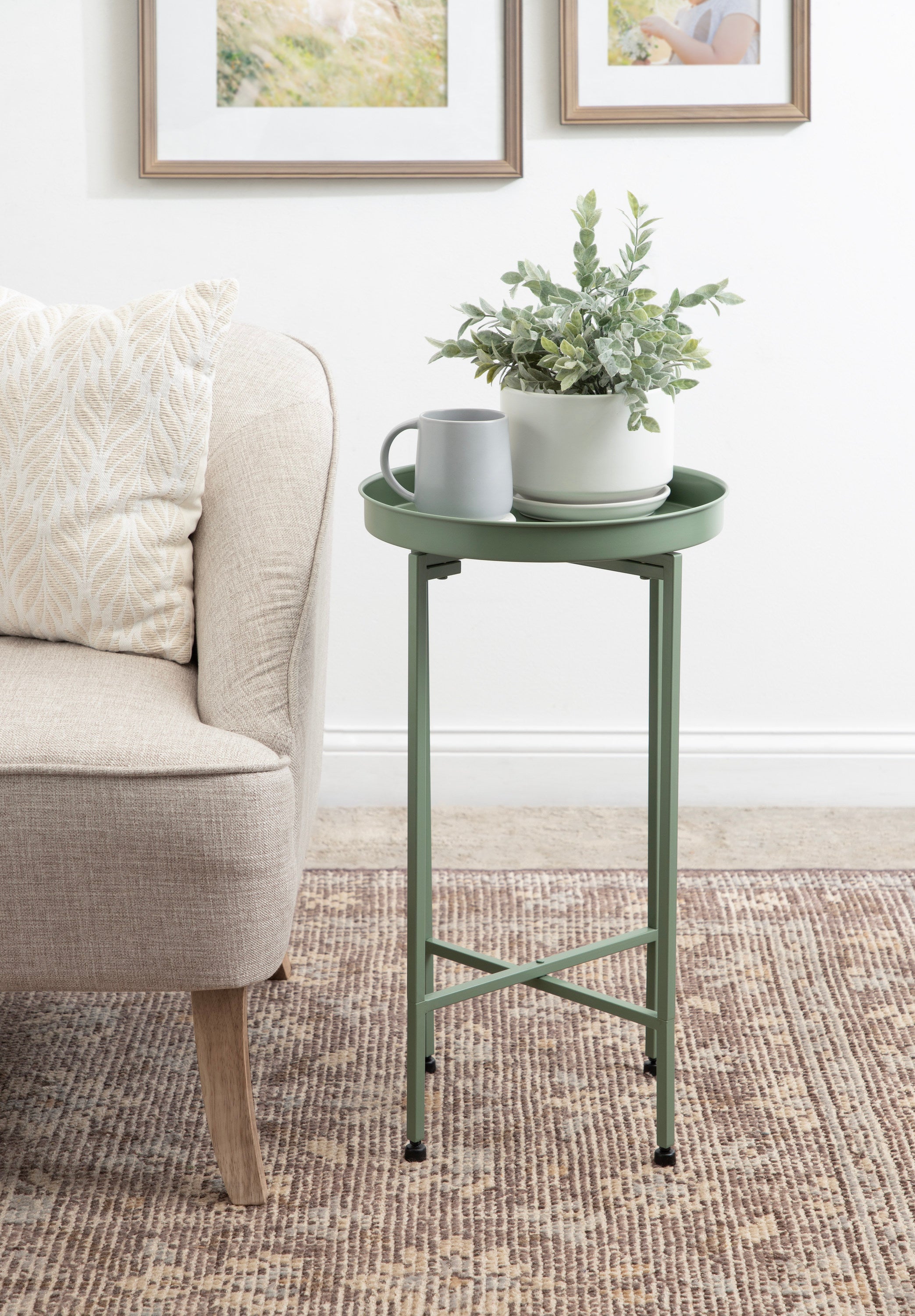 Celia Round Metal Foldable Tray Accent Table