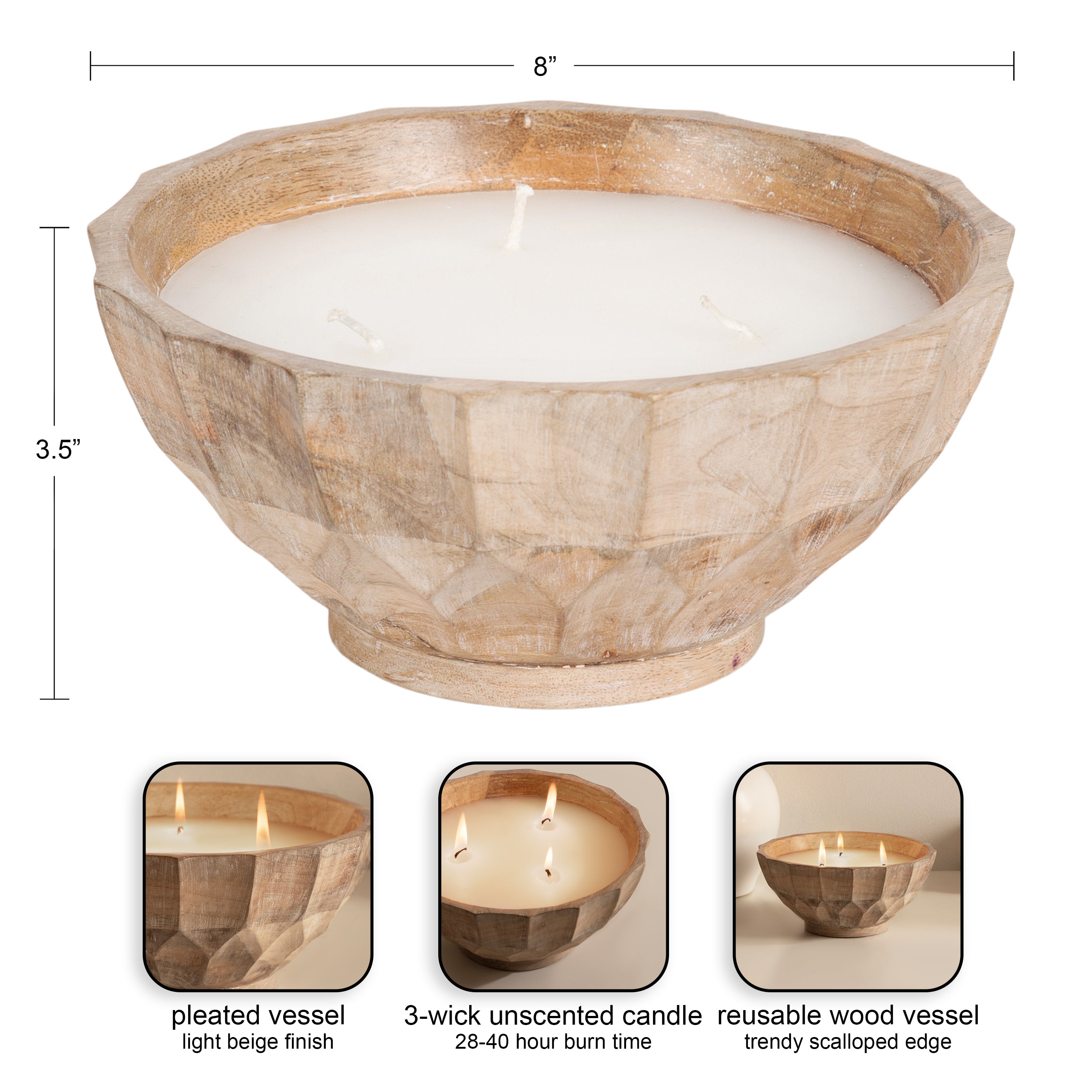 Candle Natural Beige 8" Diameter 2