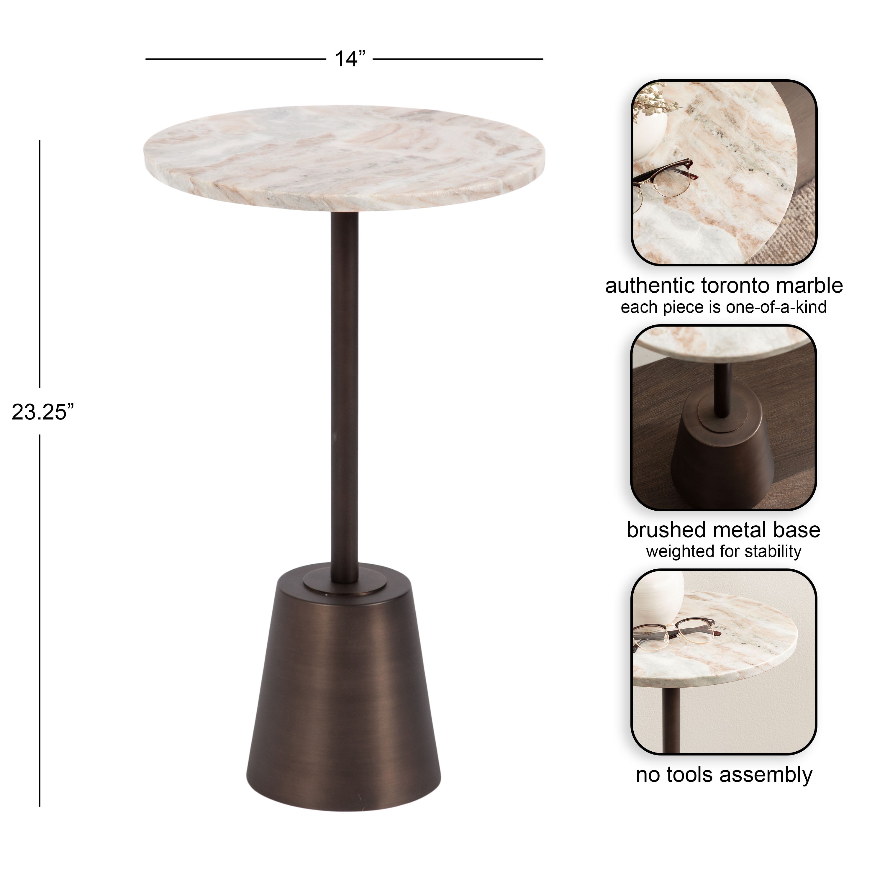 Side Table Brown Bronze 14x14x24 2