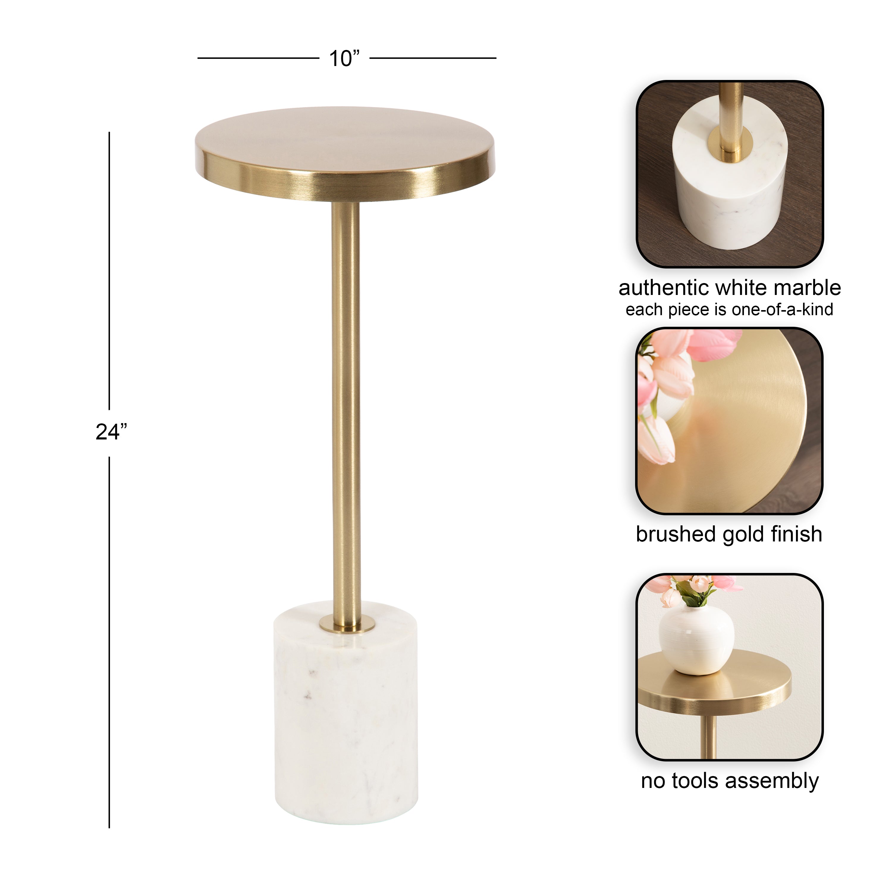 Drink Table White Gold 10x10x24 2