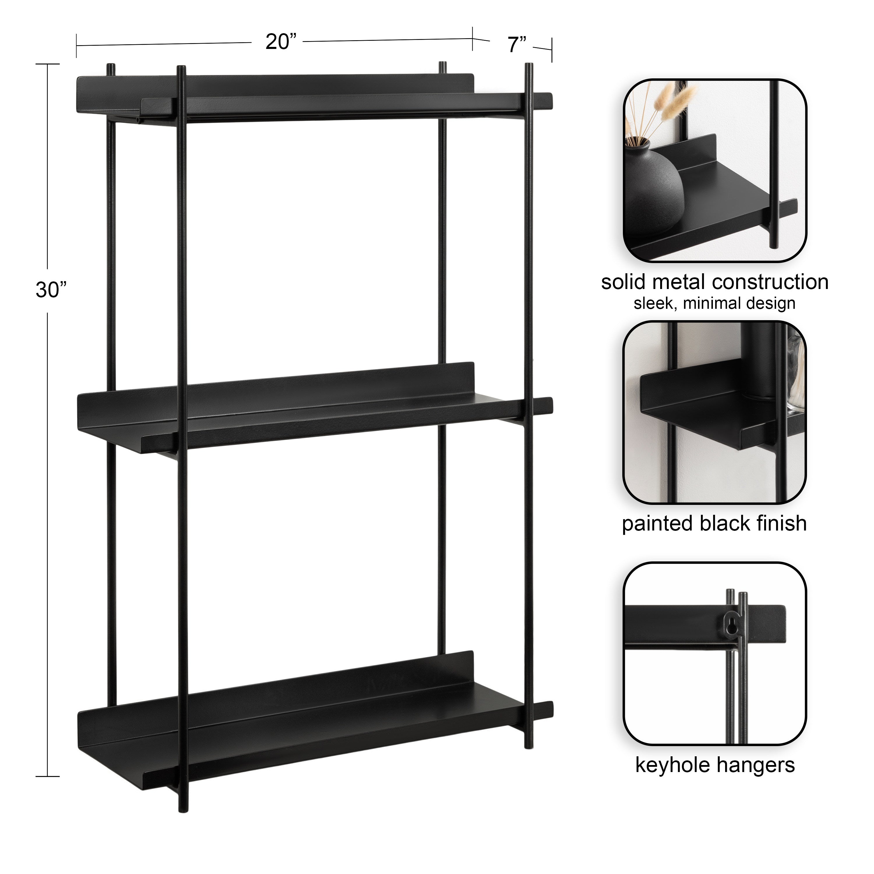Kate and Laurel Dominic Tiered Wall Shelf - 28x7x14.5 - Black