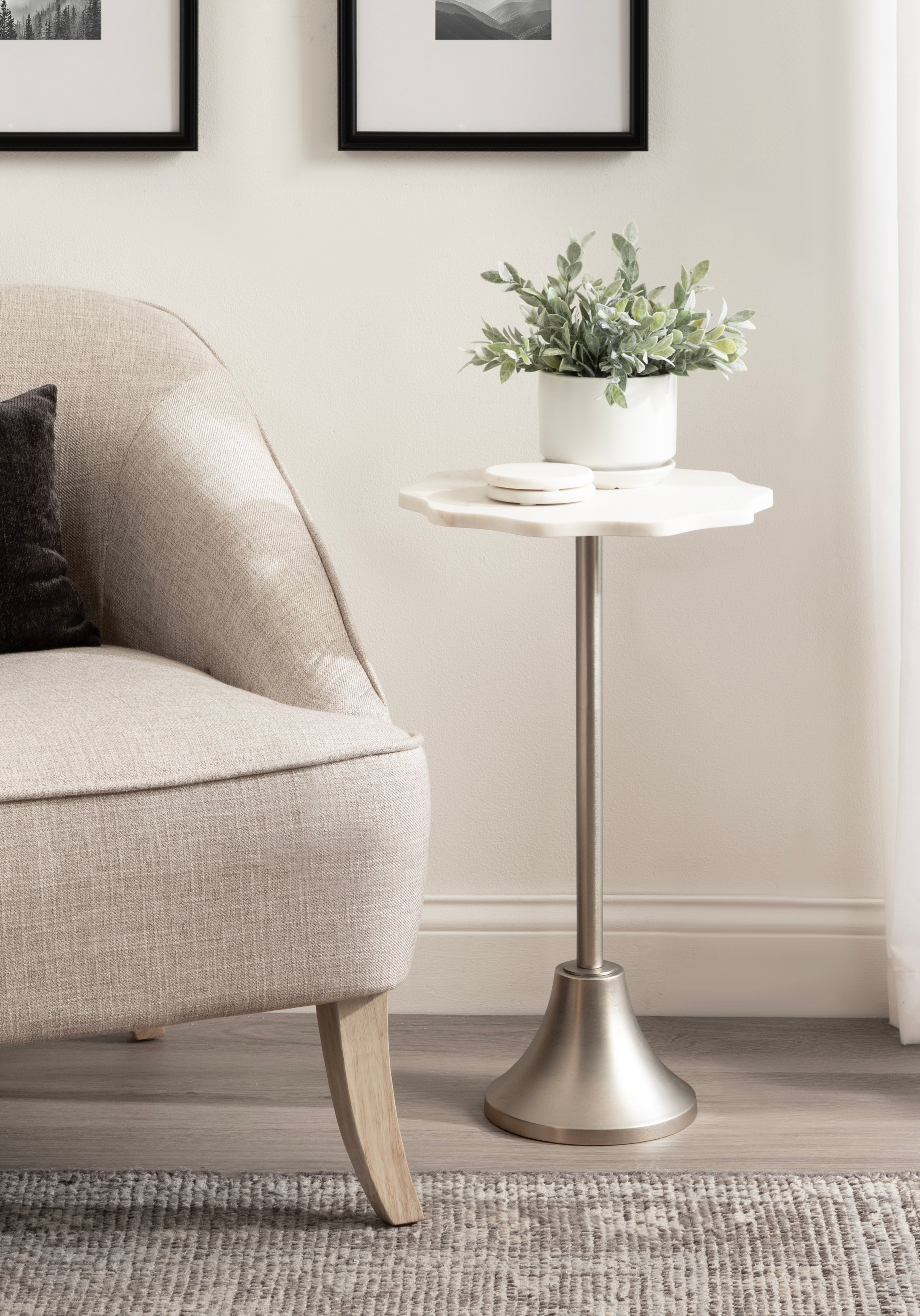 Side Table White Silver 14x14x24 6