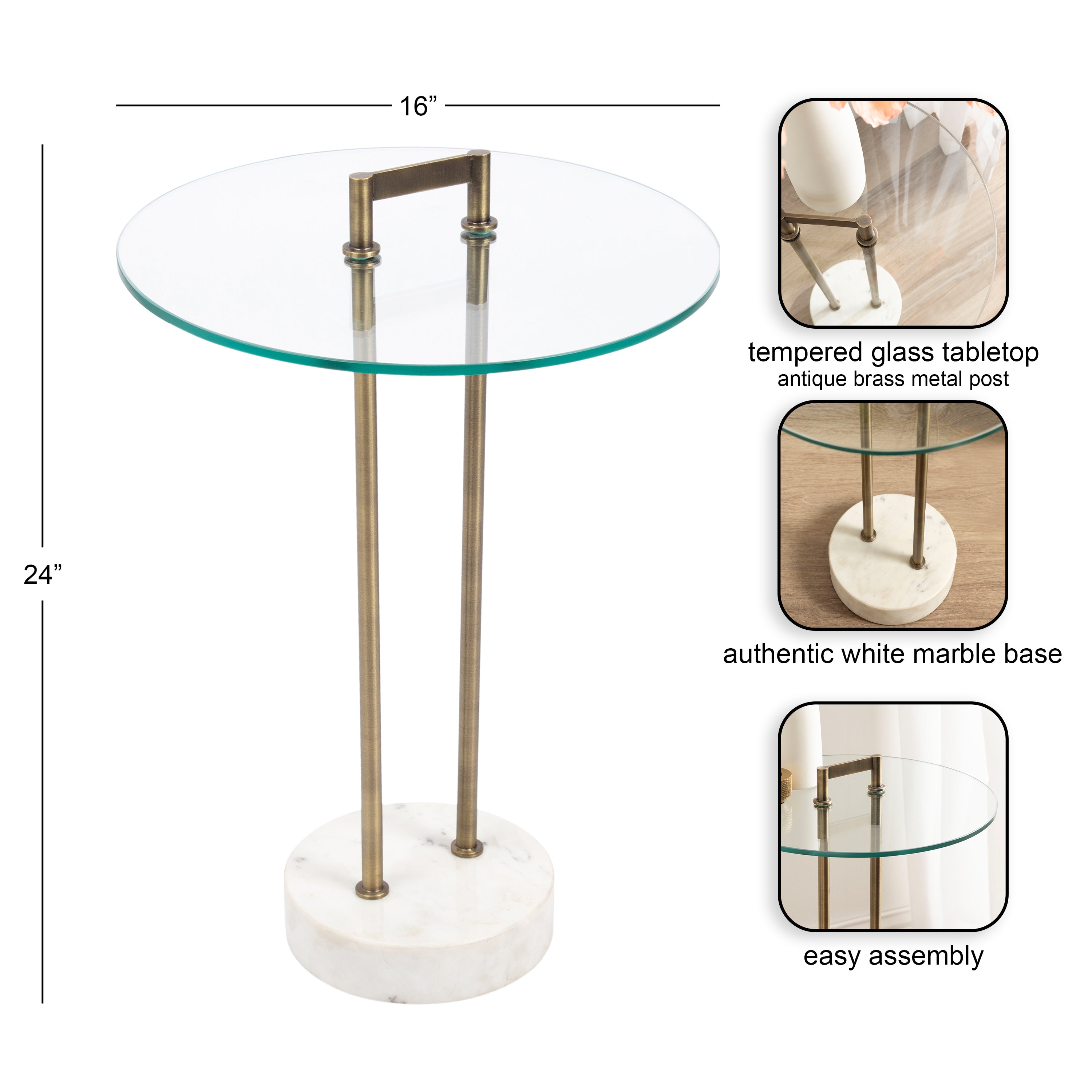 Side Table Gold White 16x16x24 2