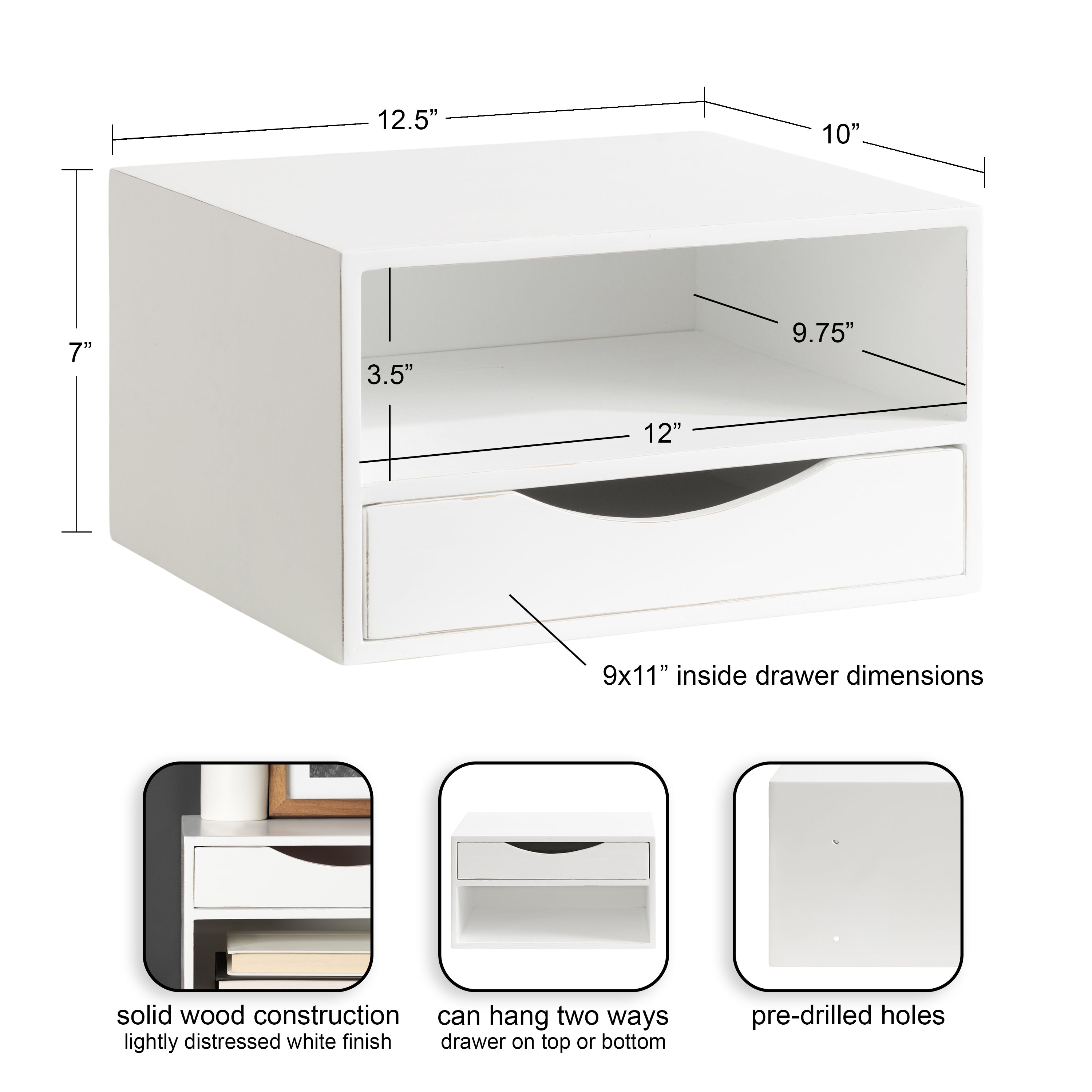 Floating Side Table White 12.5x10x7 2
