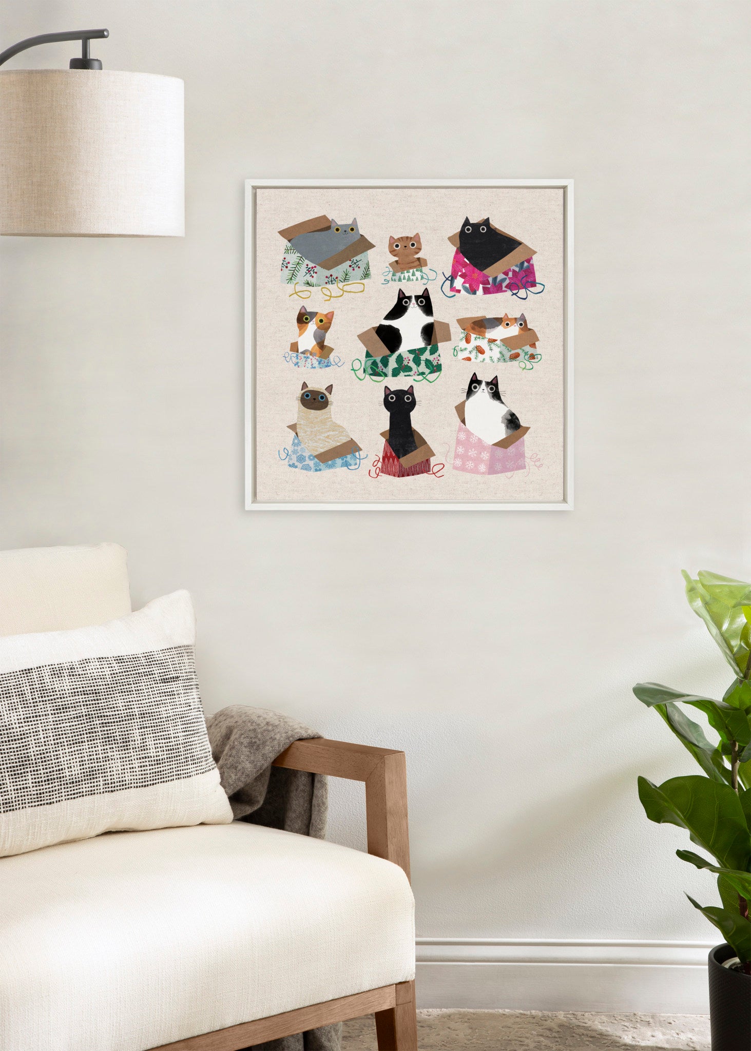 Sylvie Christmas Cats Framed Canvas by Planet Cat™