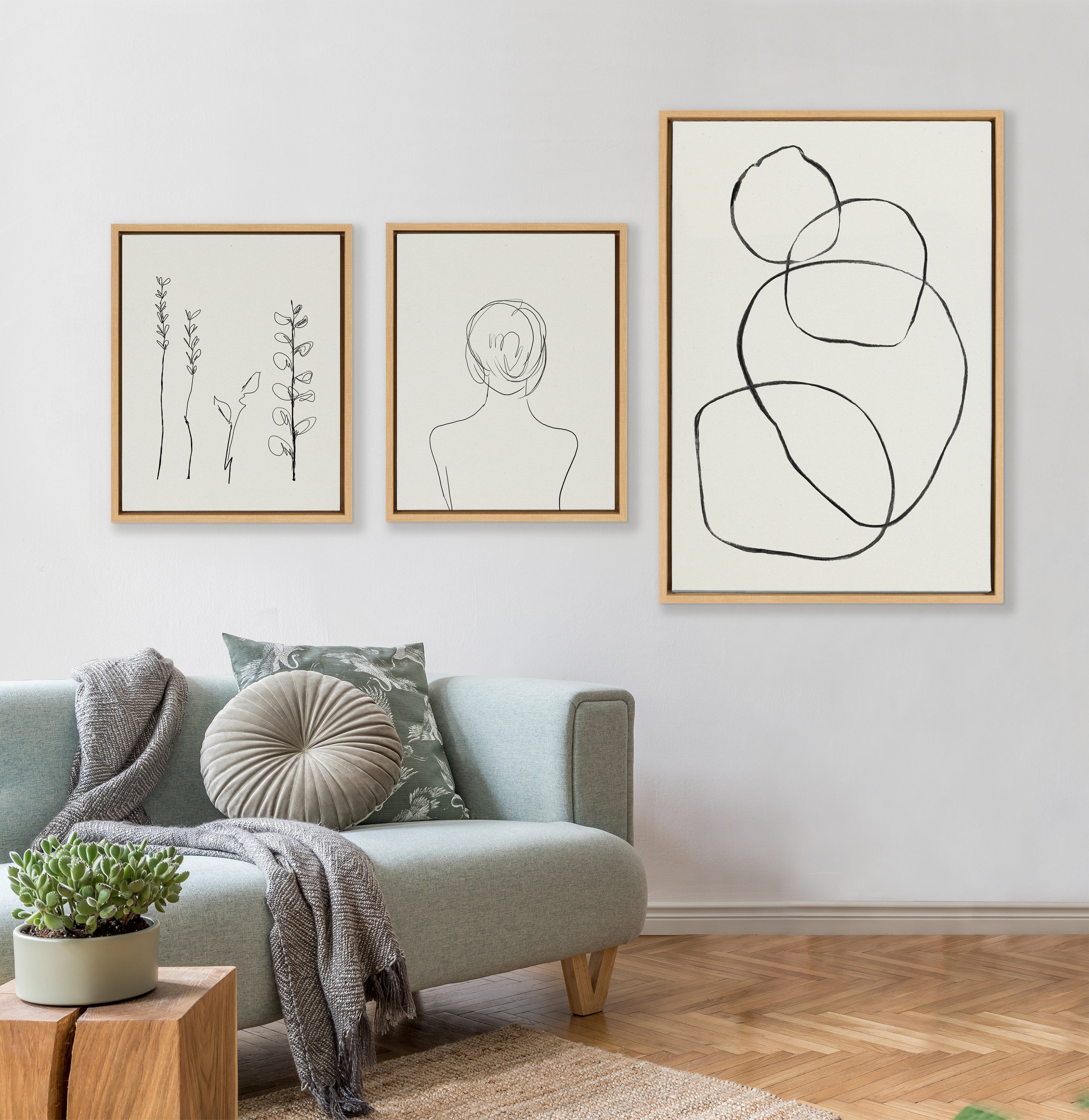 Sylvie Going in Circles and Minimalist Woman Framed Canvas Set by Teju Reval of SnazzyHues