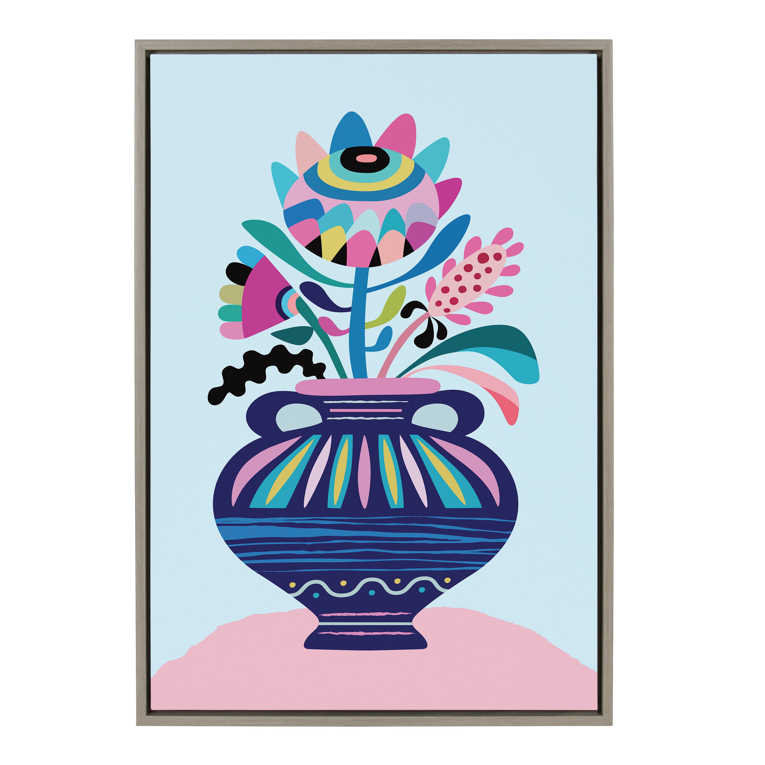 Sylvie Mid Century Modern Whimsical Floral Framed Canvas by Rachel Lee of My Dream Wall
