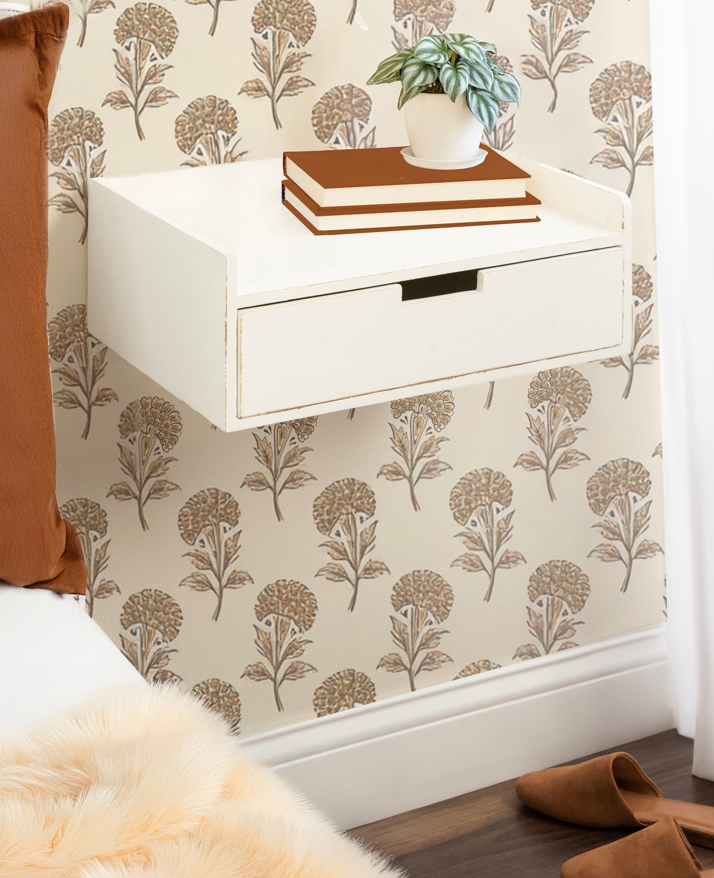 Floating Side Table White 18x12x7 7