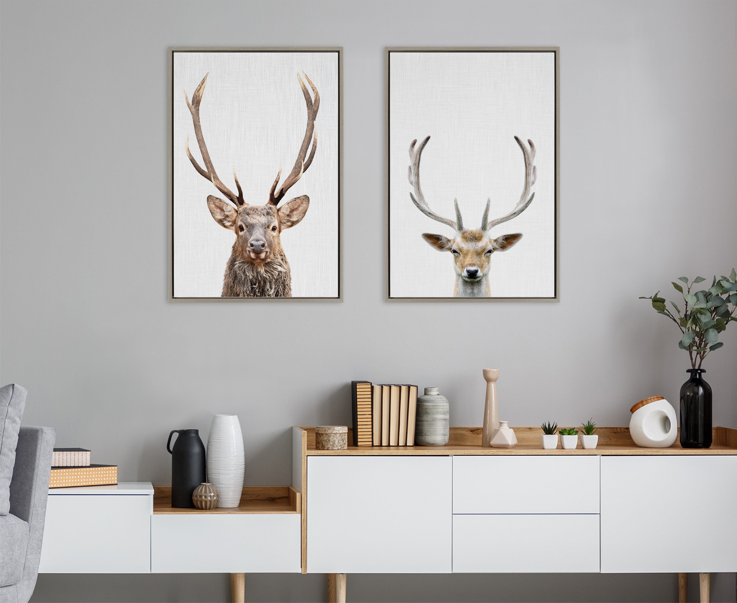Sylvie The Red Deer Color Framed Canvas by Simon Te of Tai Prints