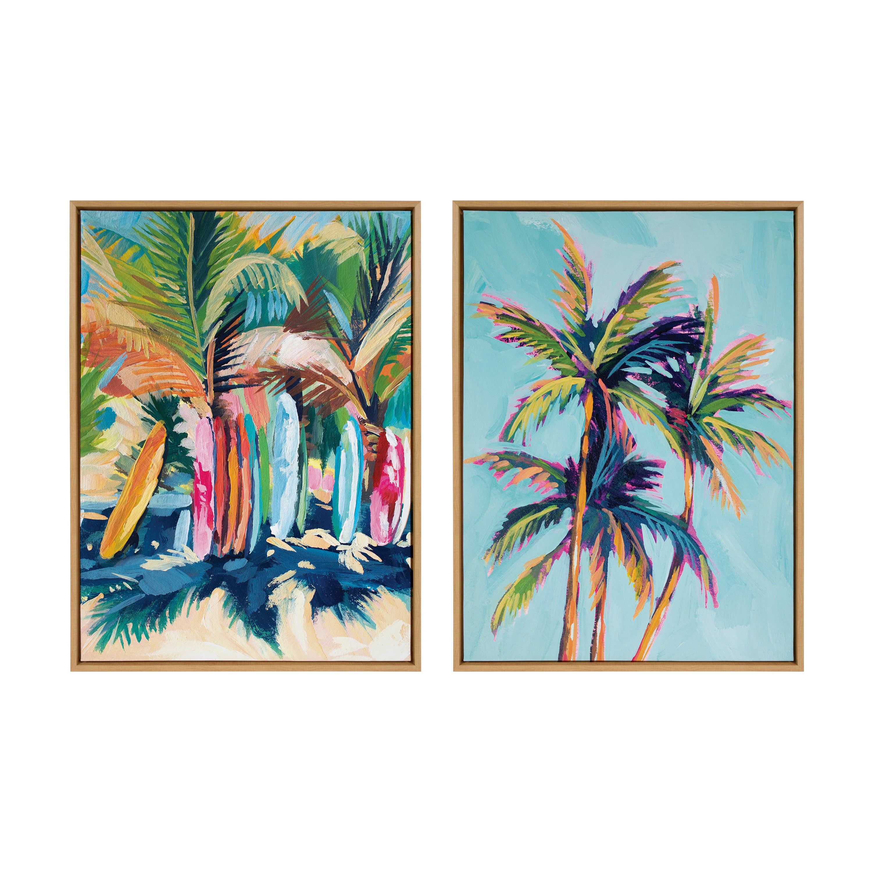 Sylvie Surf and Sand and Tropical Palms Study Framed Canvas Art Set by Rachel Christopoulos