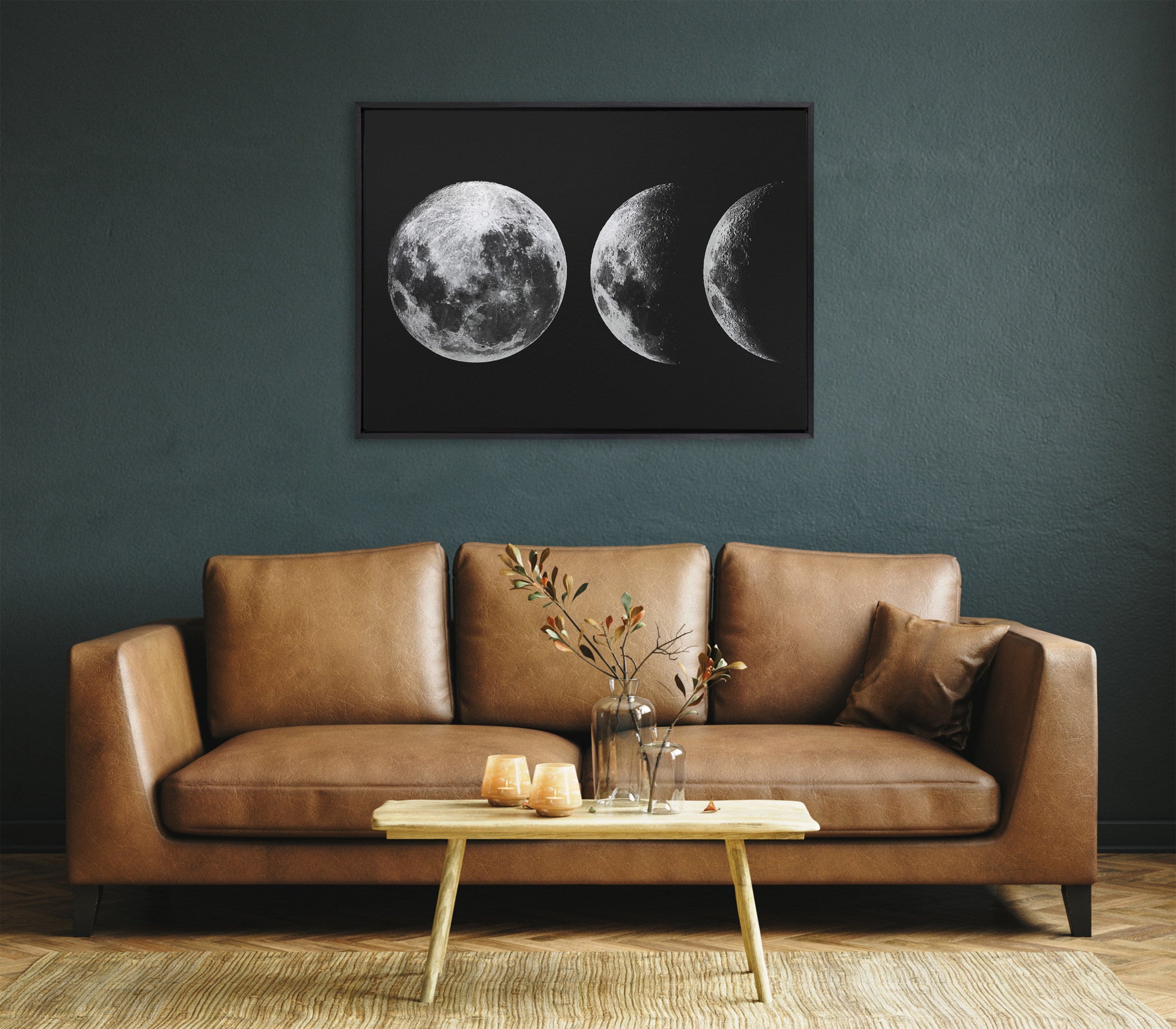 Sylvie Mod Moon Its Just a Phase BW Framed Canvas by The Creative Bunch Studio