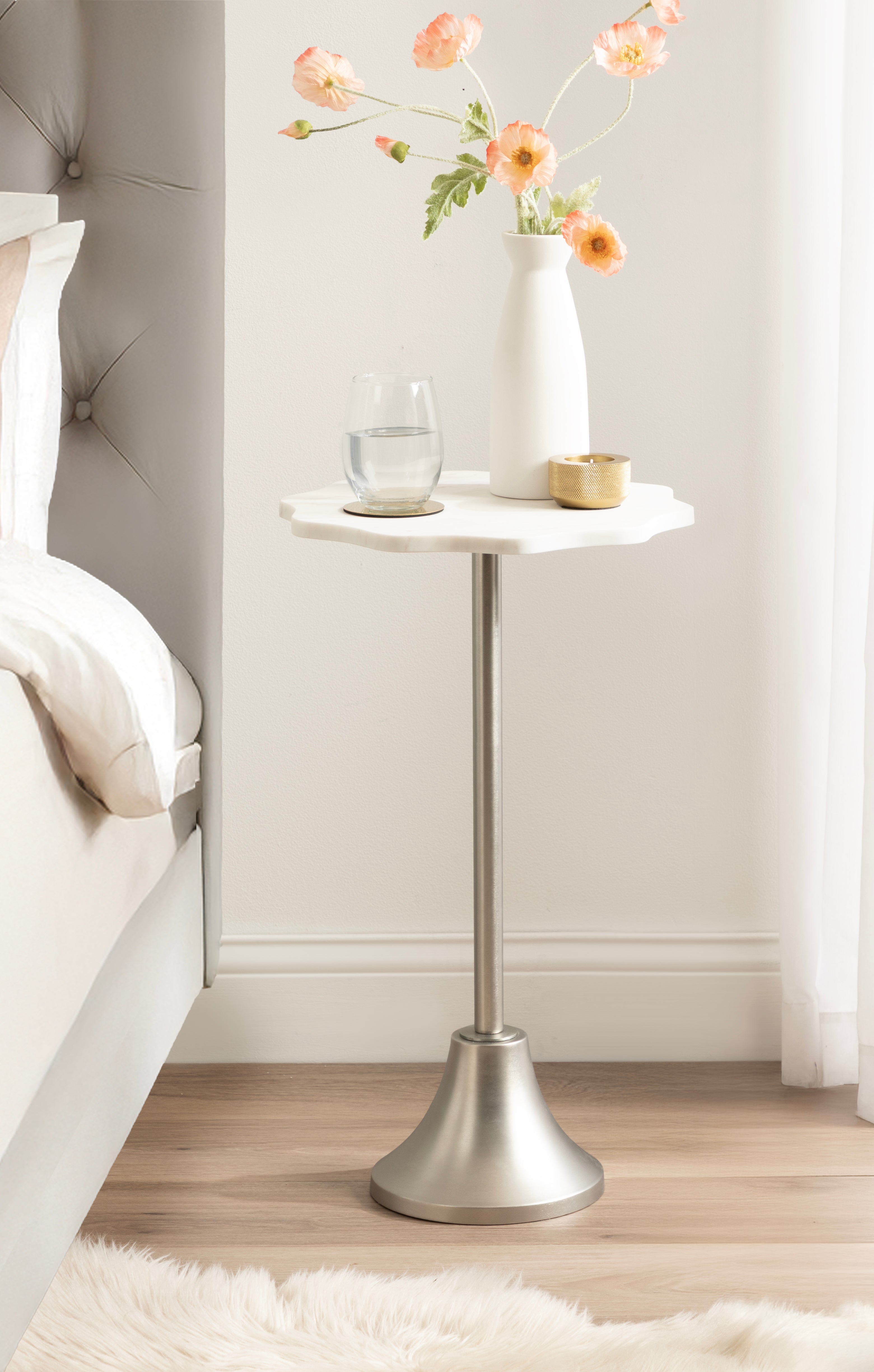 Side Table White Silver 14x14x24 7