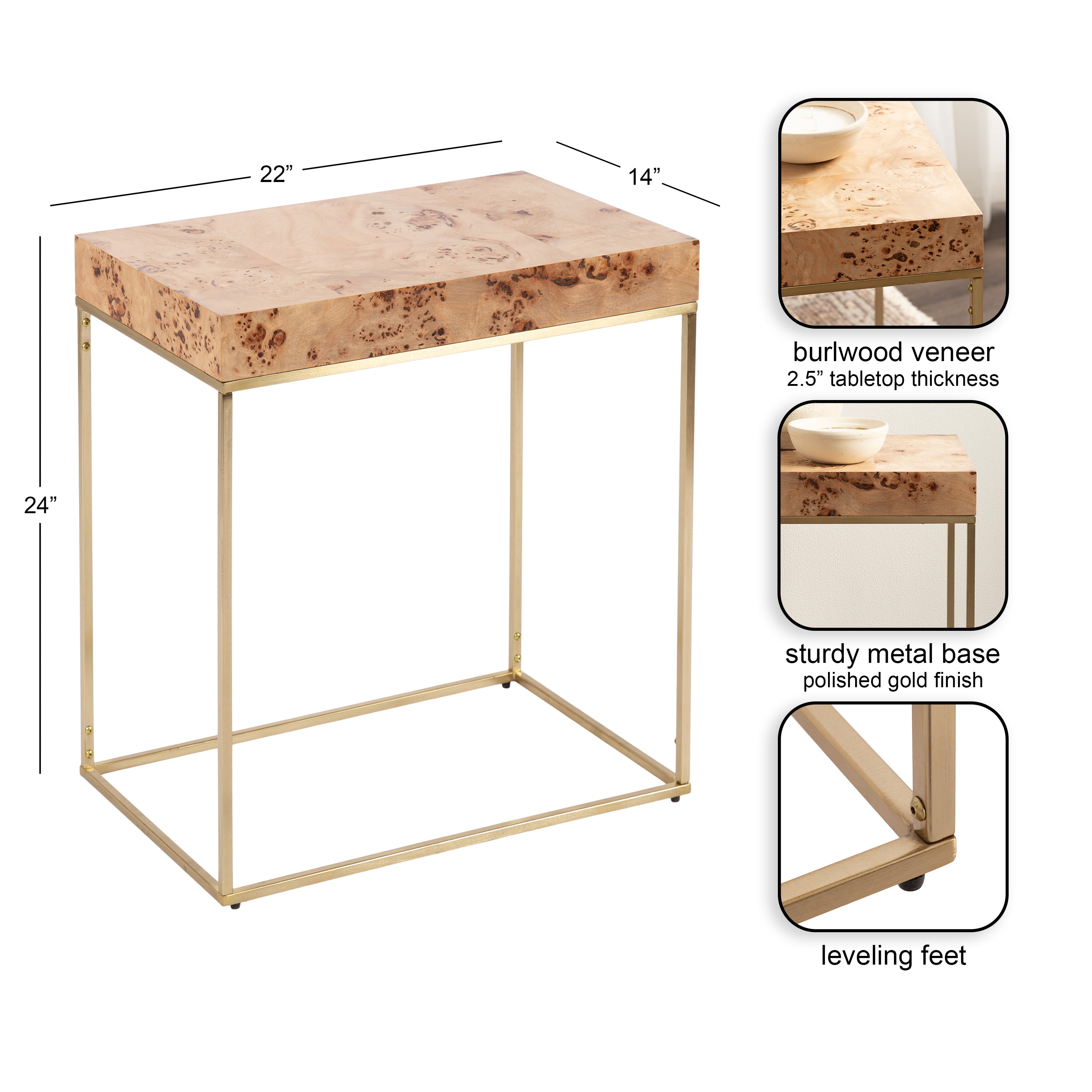 Side Table 22x14x24 Natural Gold 2