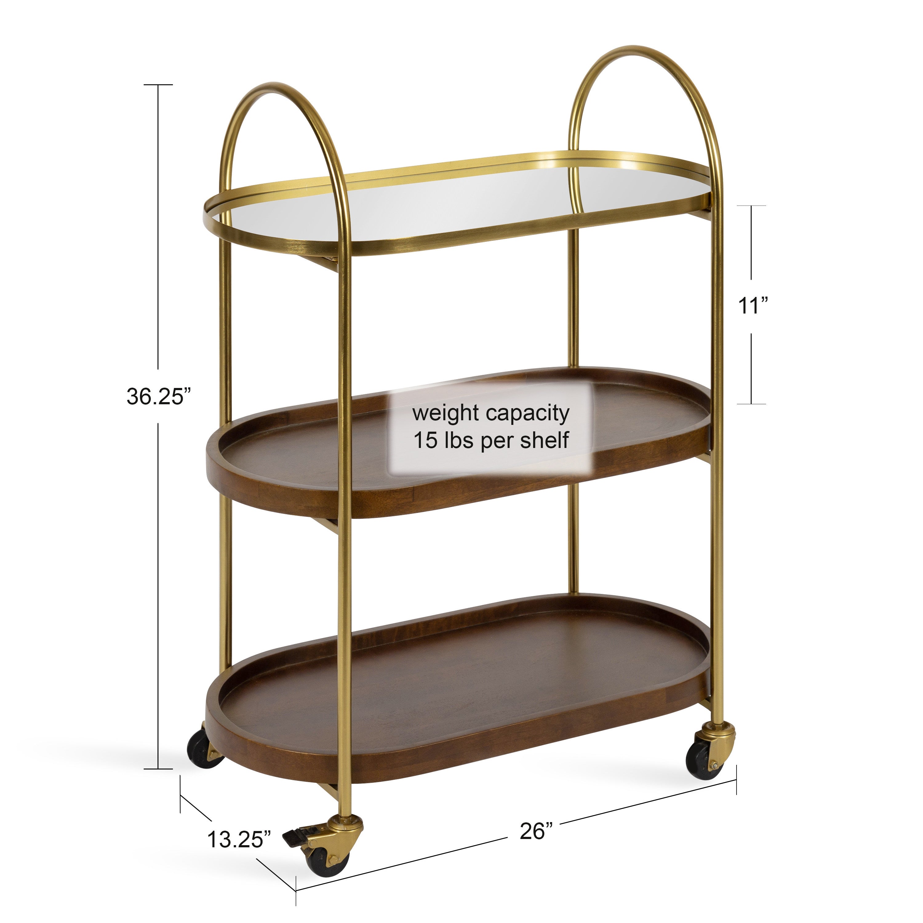 Bar Cart Walnut Brown Gold 26x13x36 2