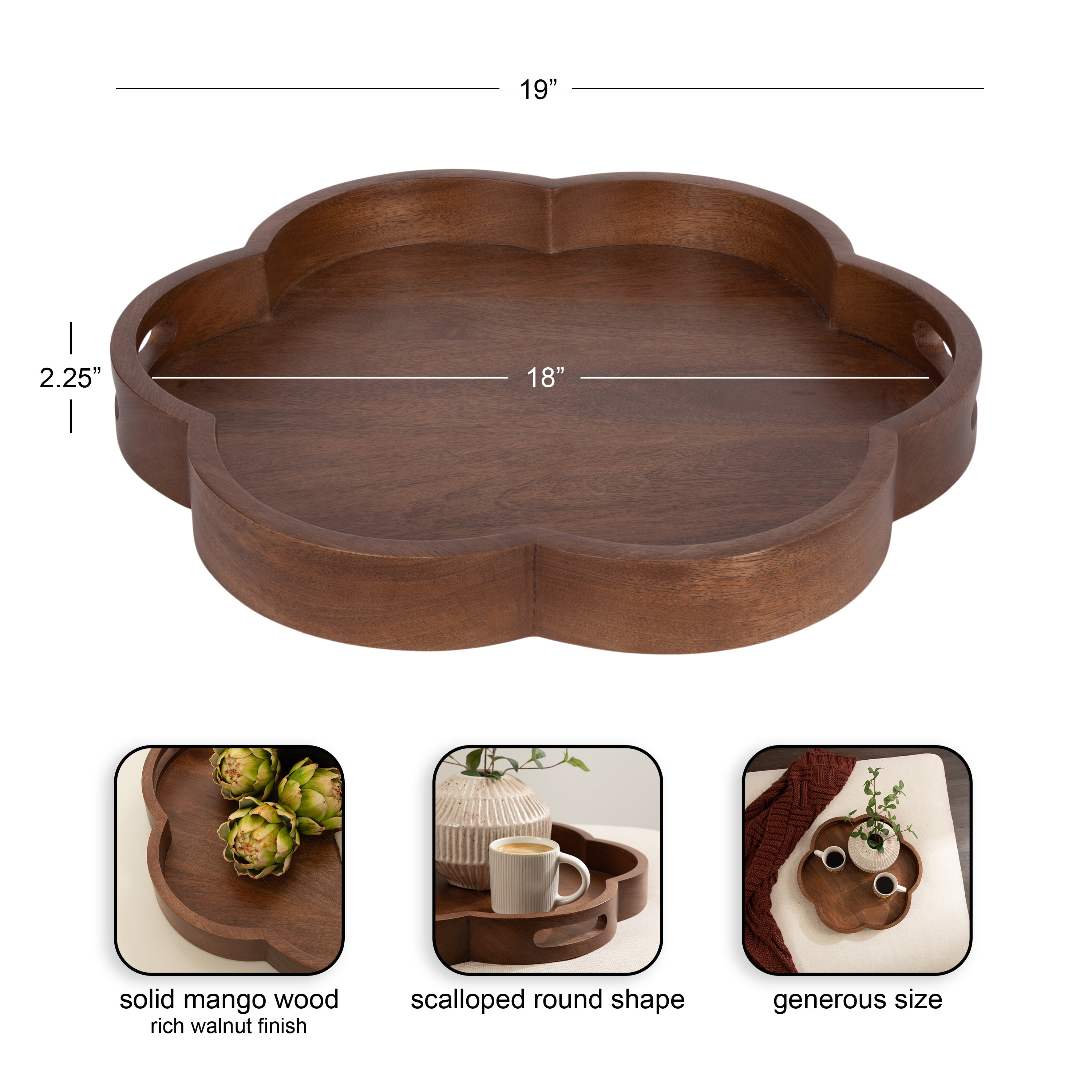 Single Tray 19" Diameter Walnut Brown 2