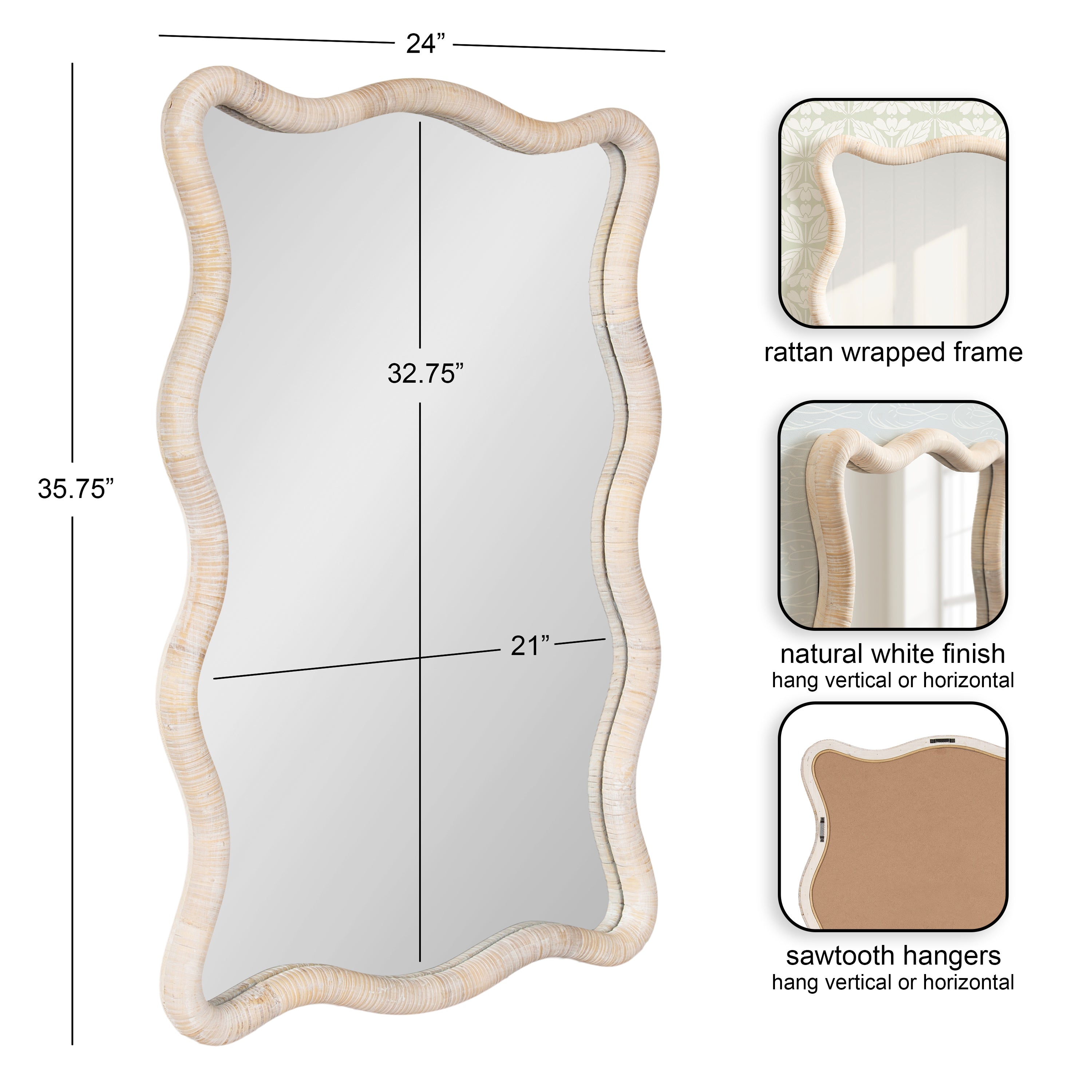 Rectangle Mirror 24x36 White 2