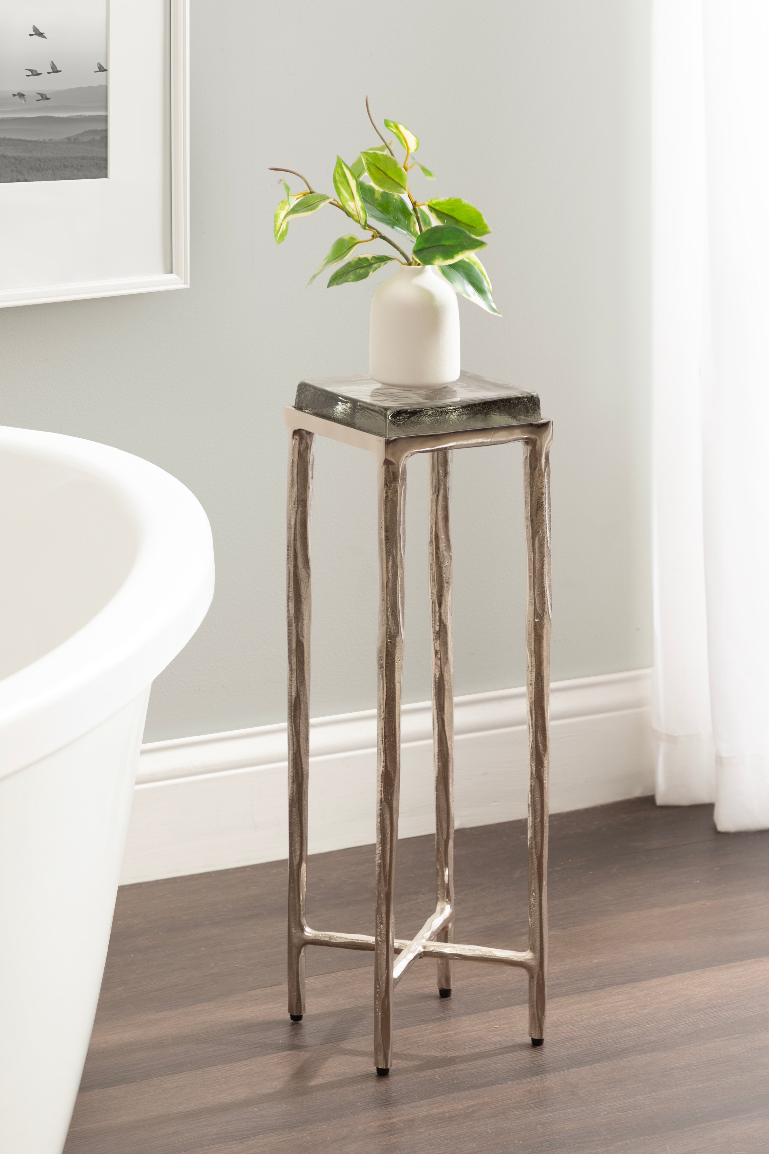 Drink Table Clear Silver 7x7x22 7