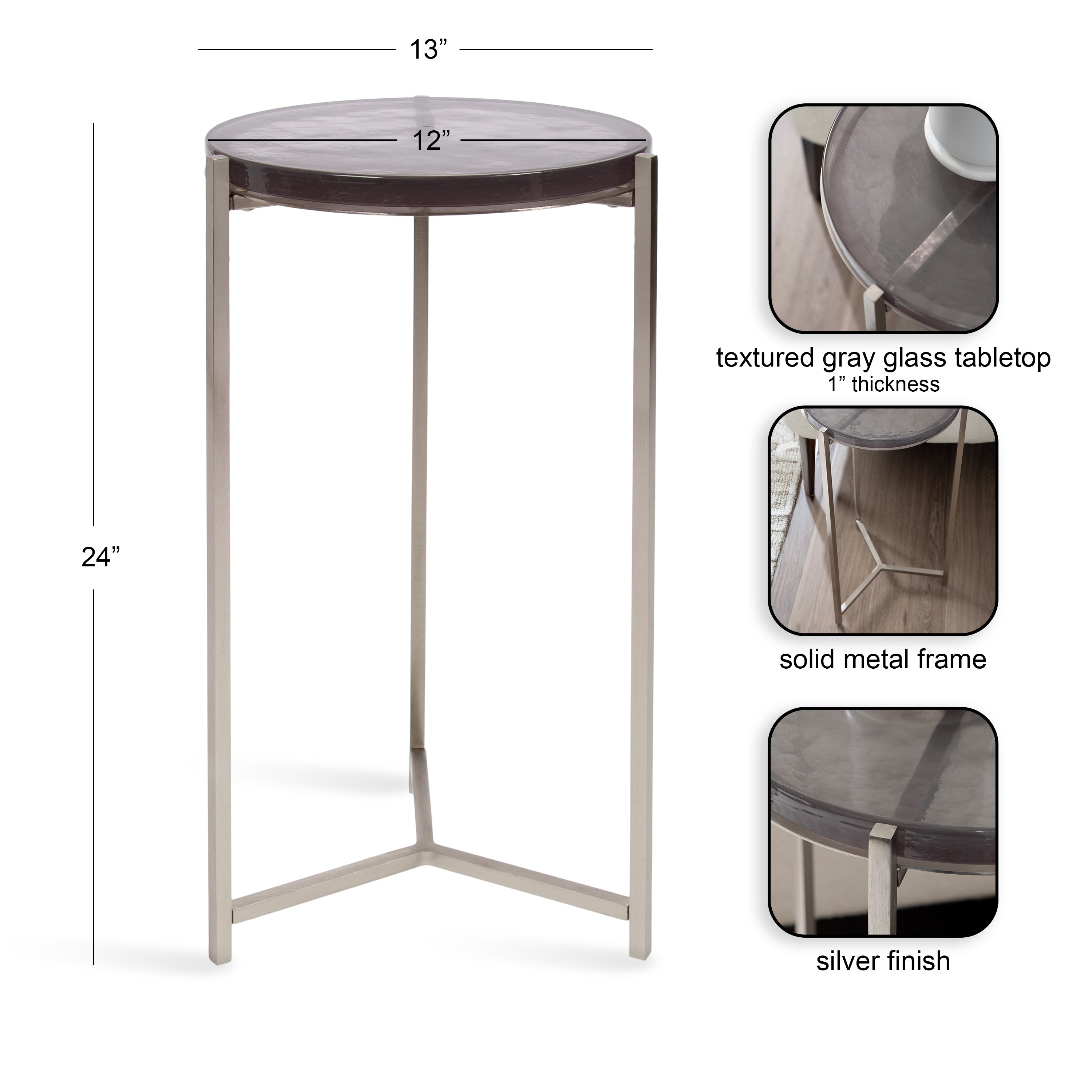 Side Table Gray Silver 13x13x24 2