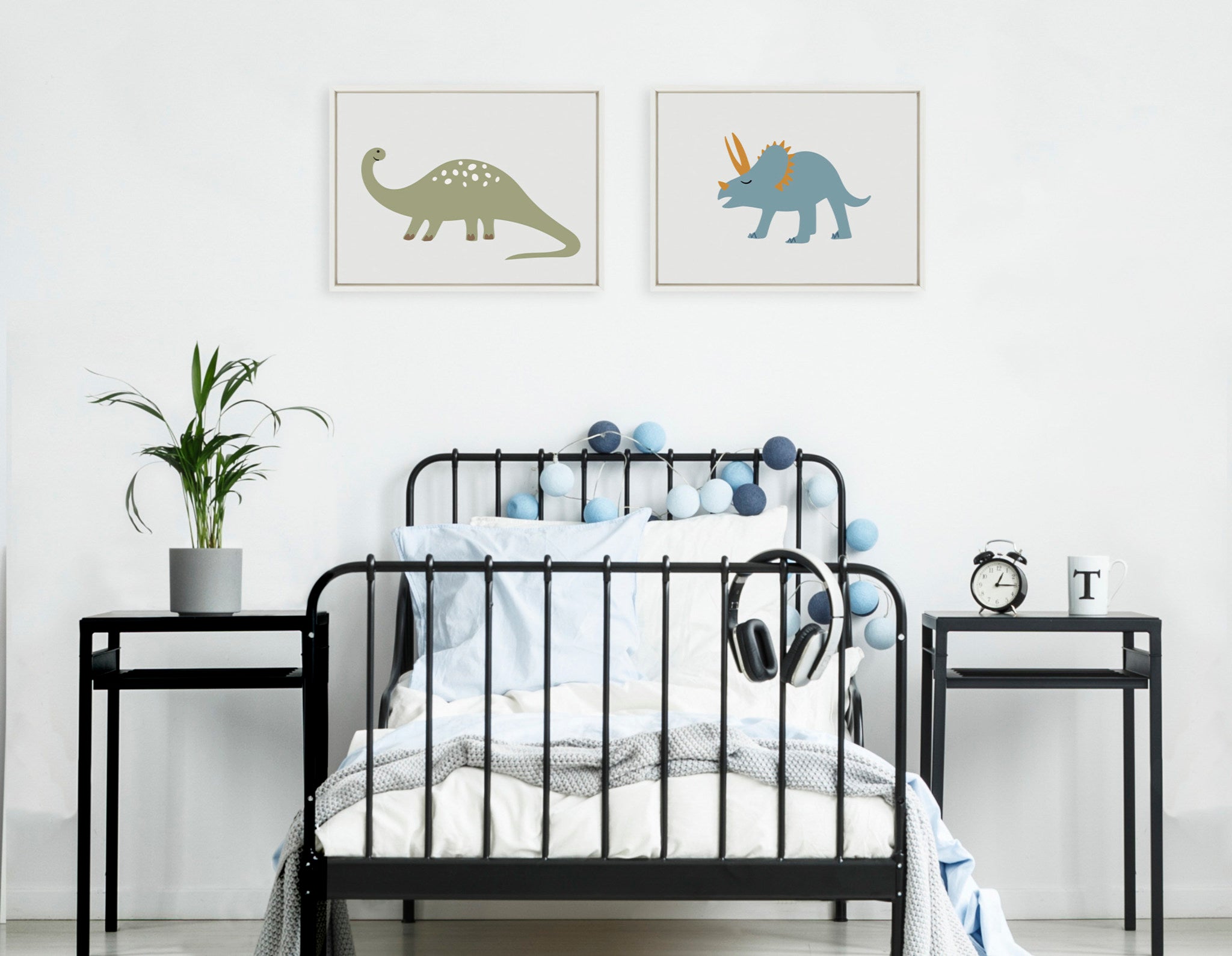 Sylvie 1013 Brontosaurus and 1013 Triceratops Framed Canvas Art Set by Teju Reval of SnazzyHues