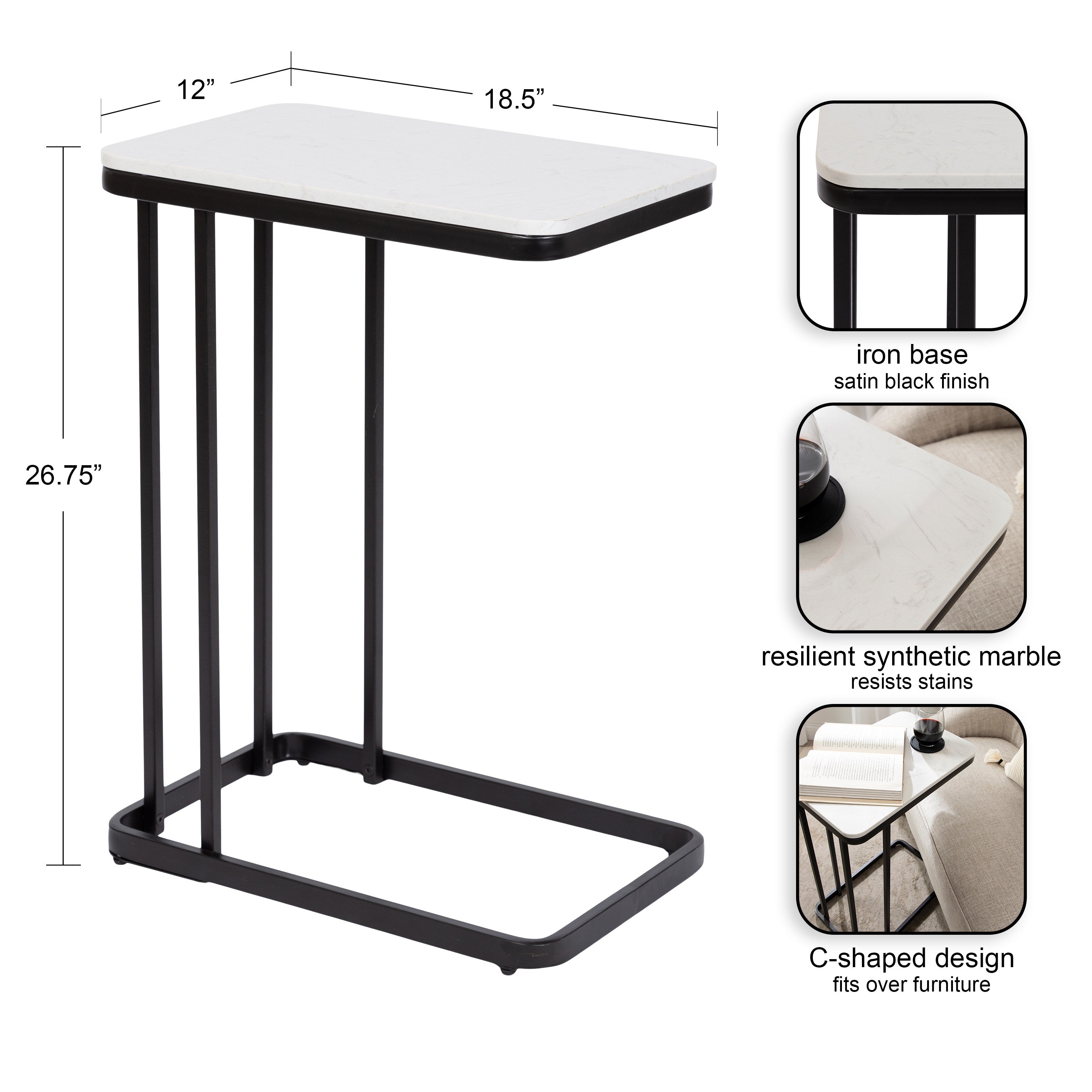 Credele Cultured Marble and Metal Accent C-Table