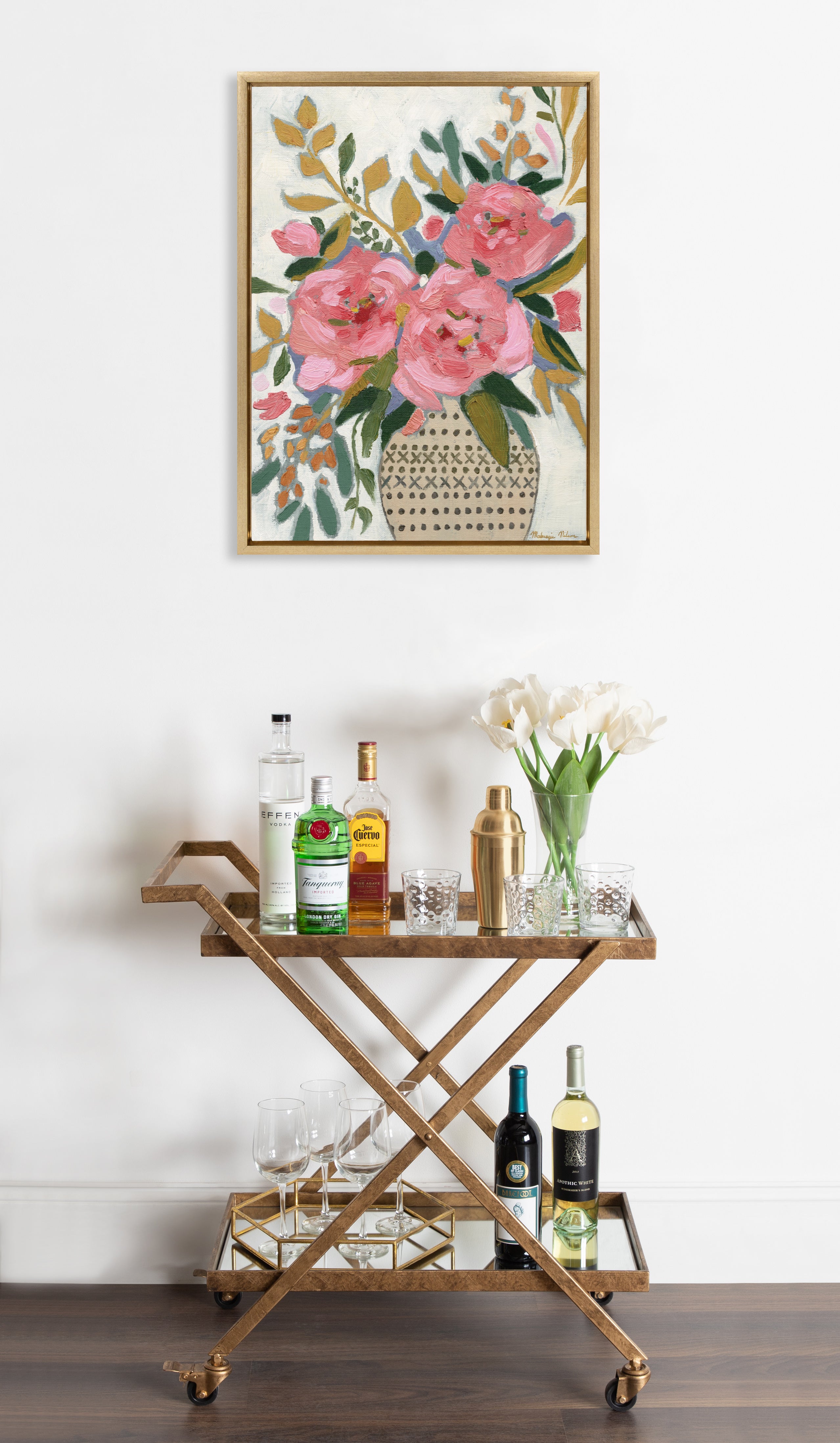 Sylvie Three Pink Peonies Framed Canvas by Mackenzie Nelson