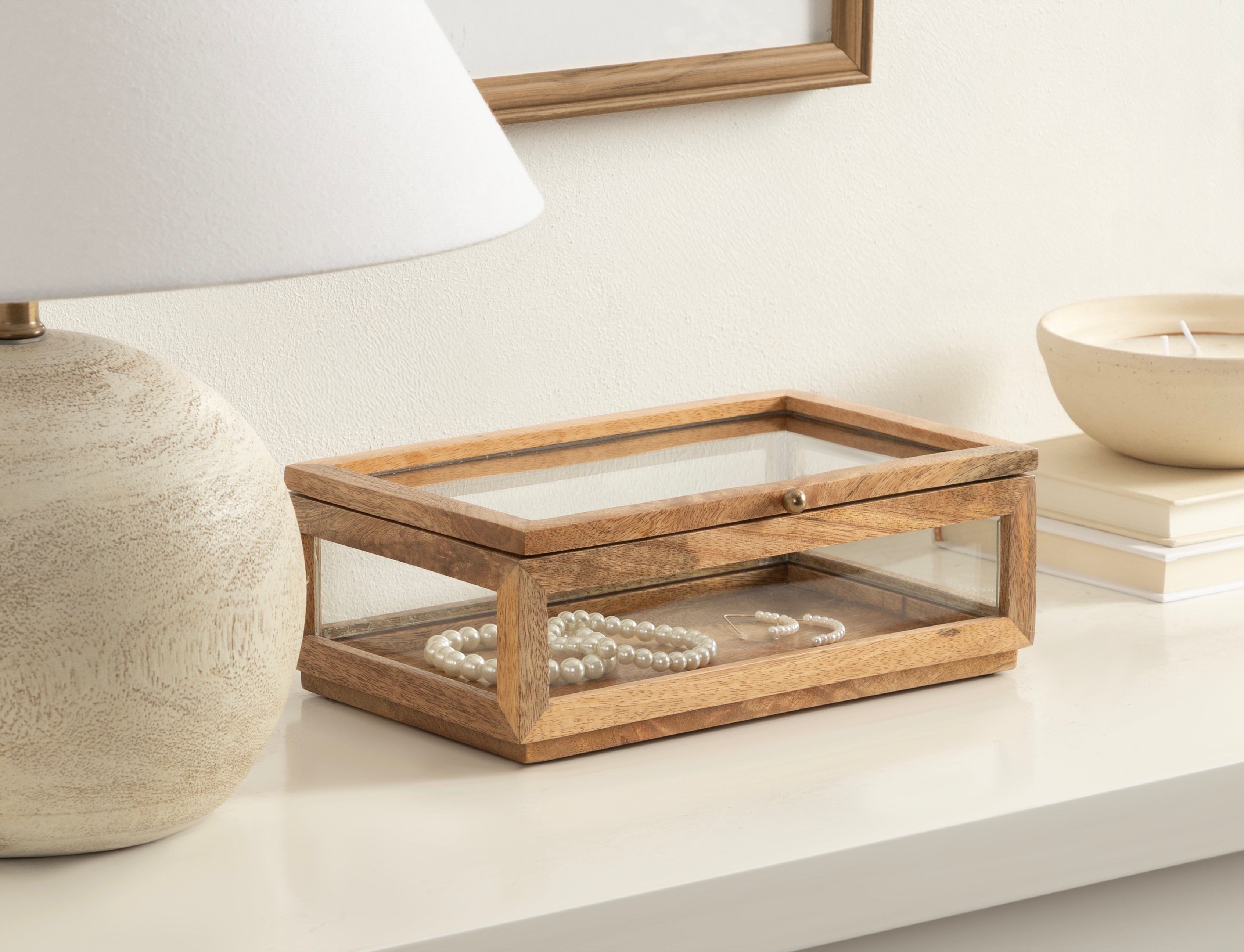 Curiel Decorative Wood and Glass Storage Box