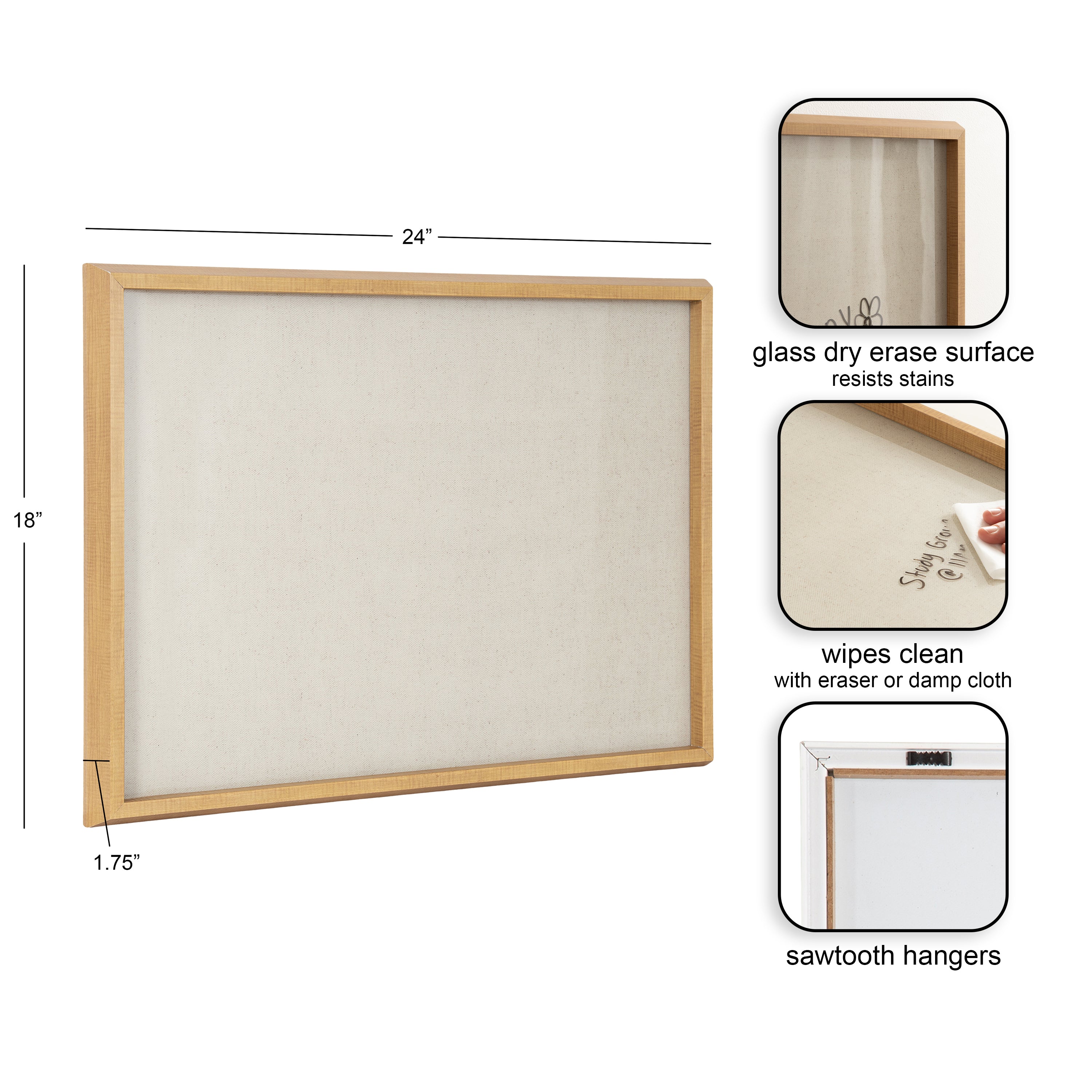 Natural Linen Light Dry Erase by The Creative Bunch Studio Framed Glass Dry Erase Wall Art White Board