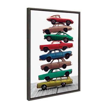 Sylvie Stacked Cars Vertical Framed Canvas by Saint and Sailor Studios