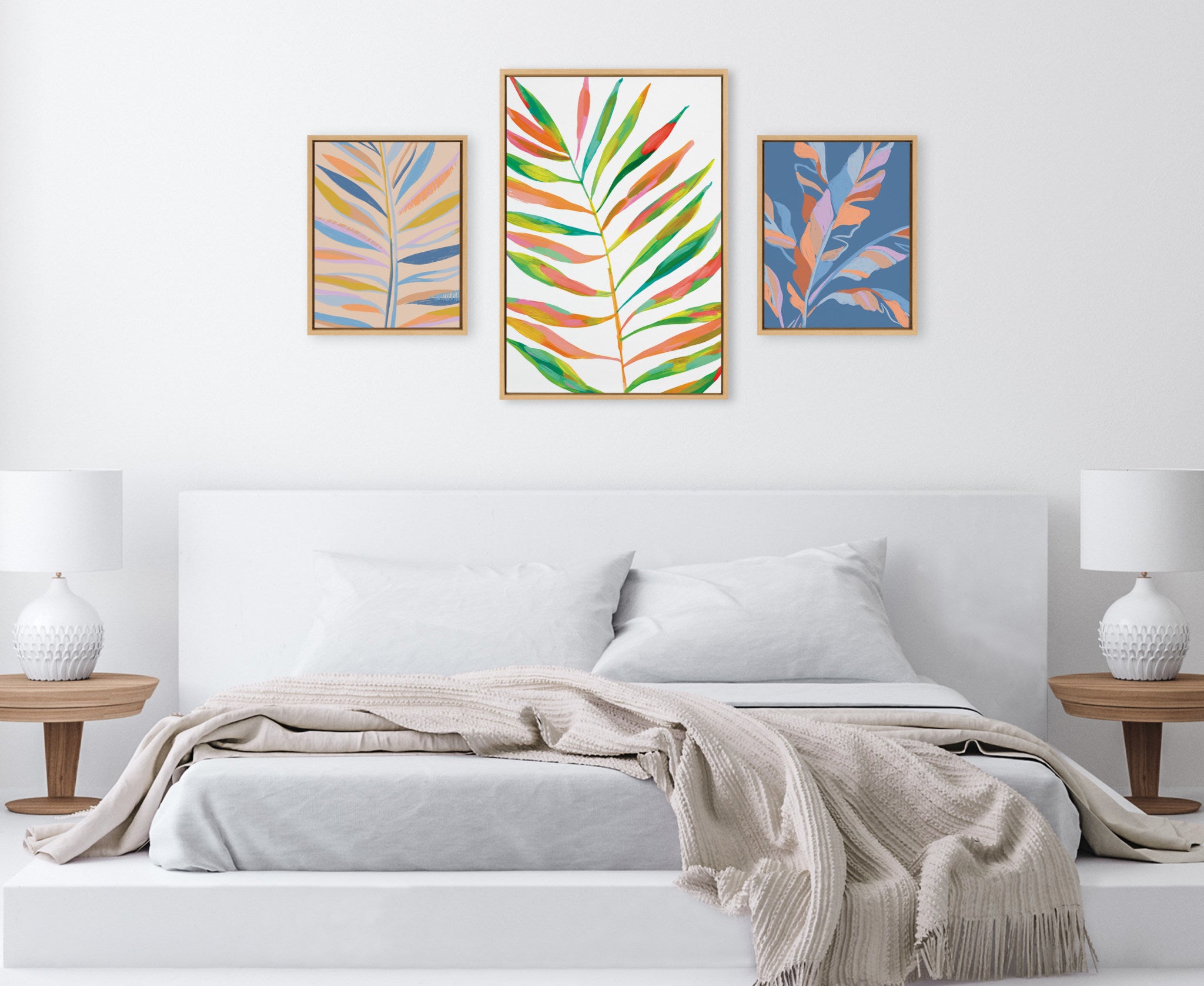 Sylvie EV Palma No. 2, Rainbow Palms Blush and Banana Leaves Framed Canvas Art Set by Various Artists