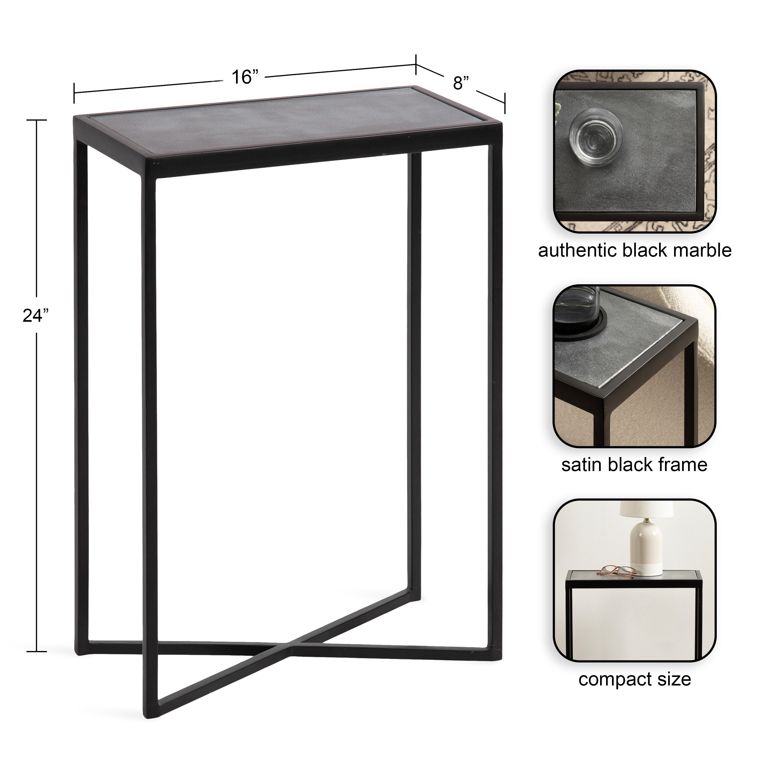 Side Table Black 16x8x24 2