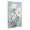 Sylvie Beaded White Peonies on Ocean Blue Framed Canvas by The Creative Bunch Studio